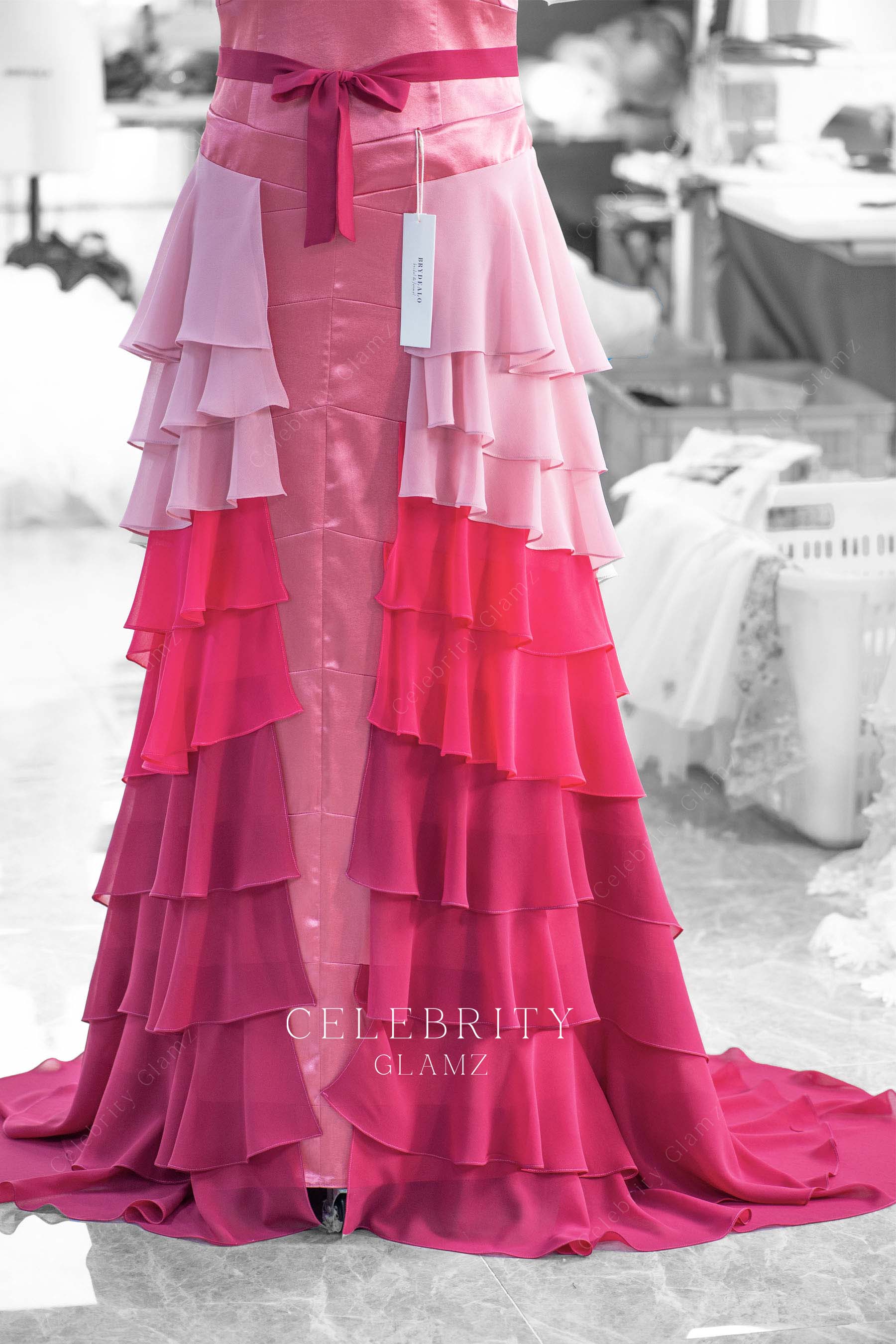 ombre pink Basque waist formal dress