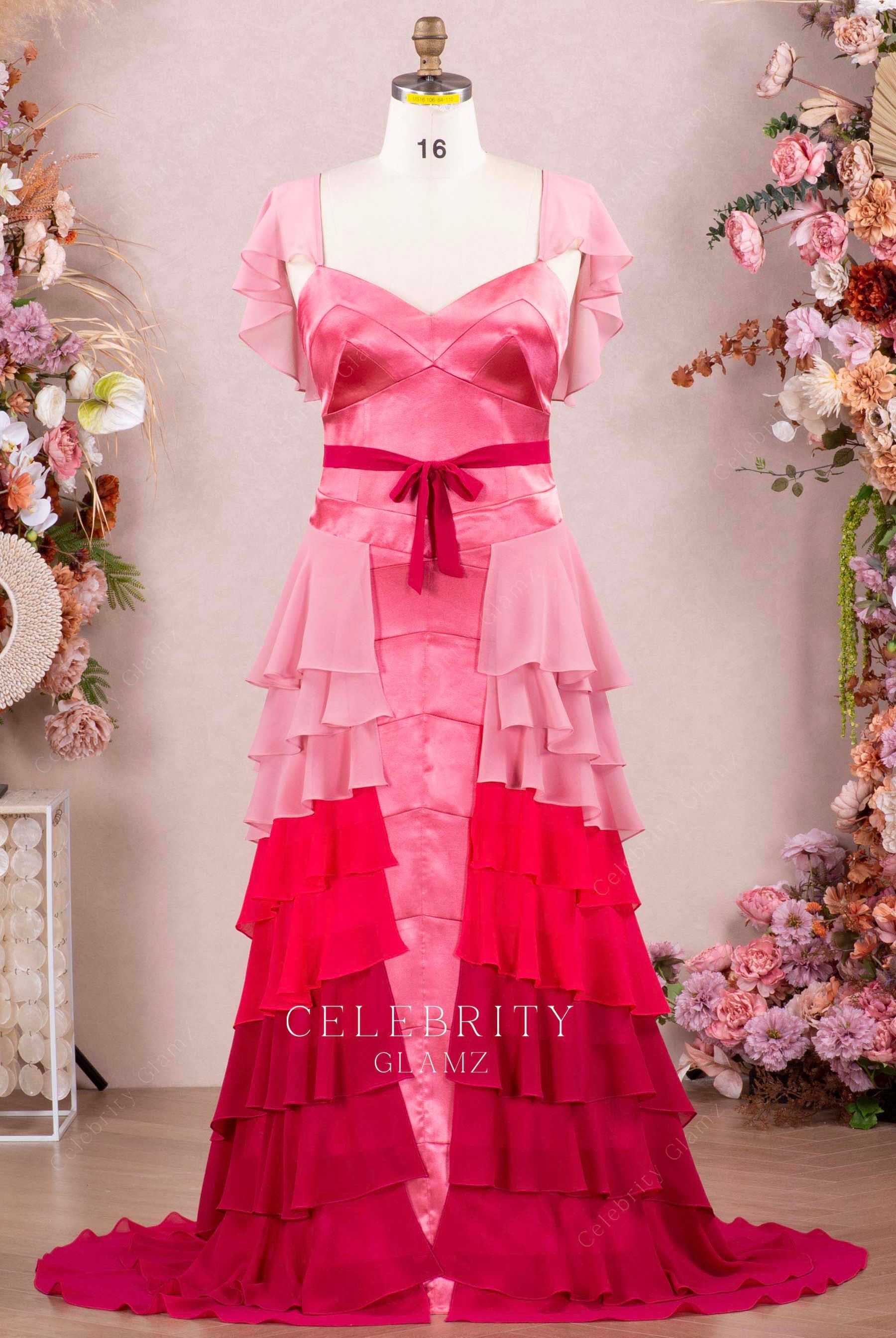 ombre pink a line formal dress