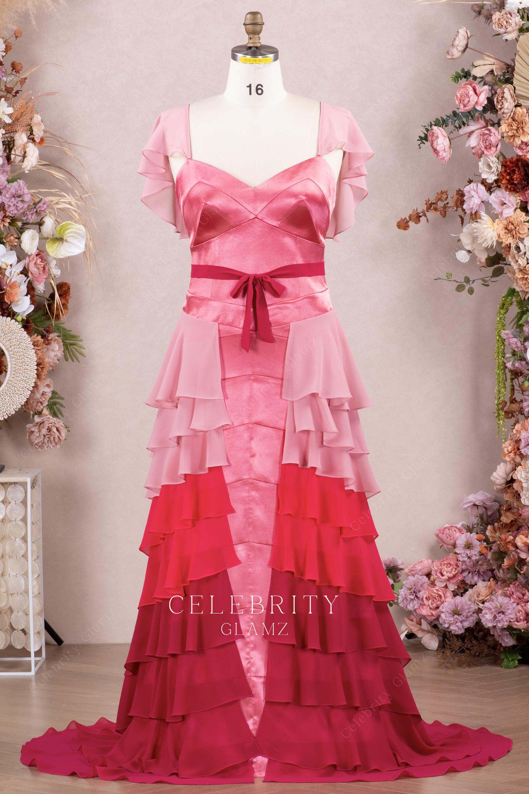 ombre pink a line formal dress