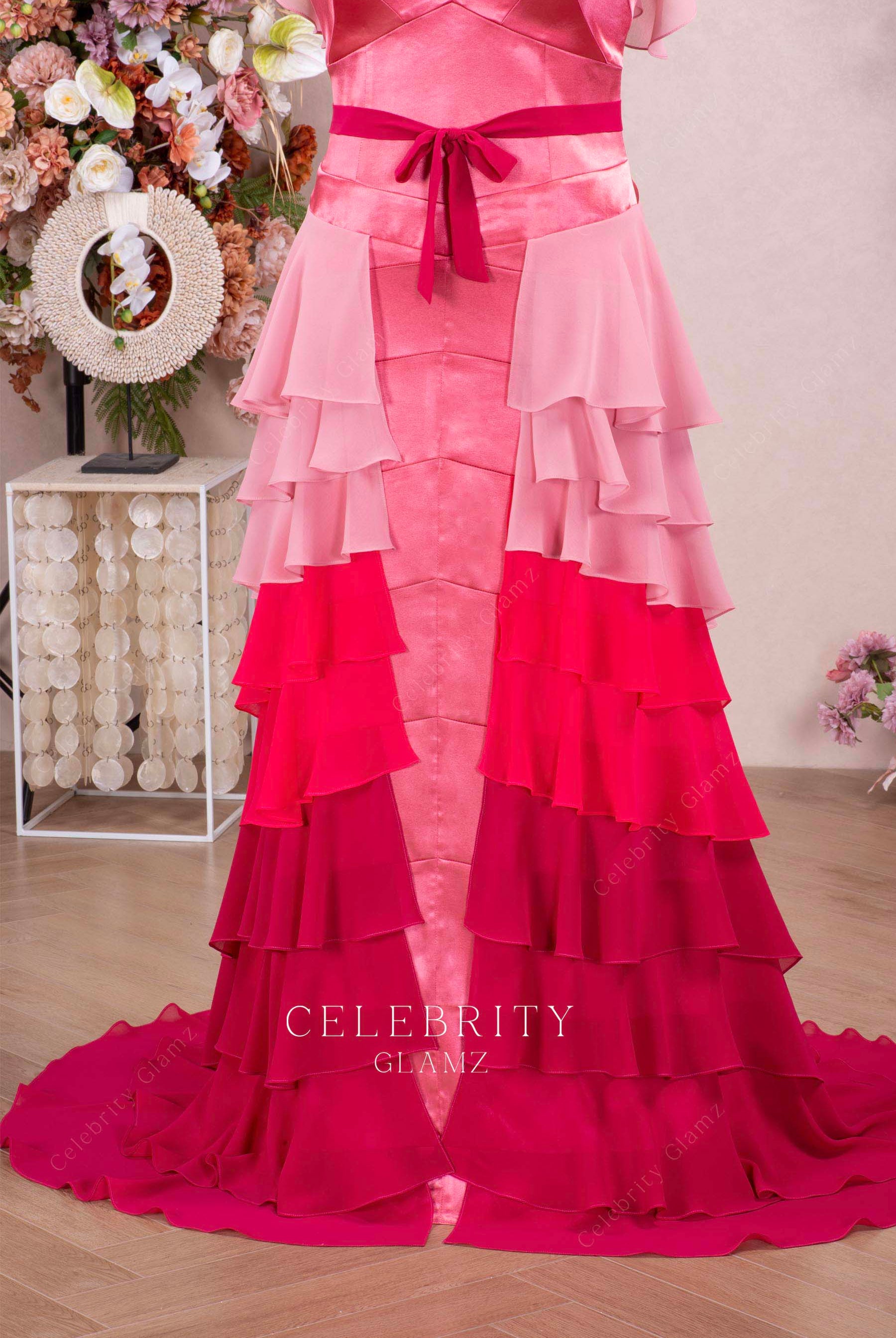 ombre pink tiered formal dress