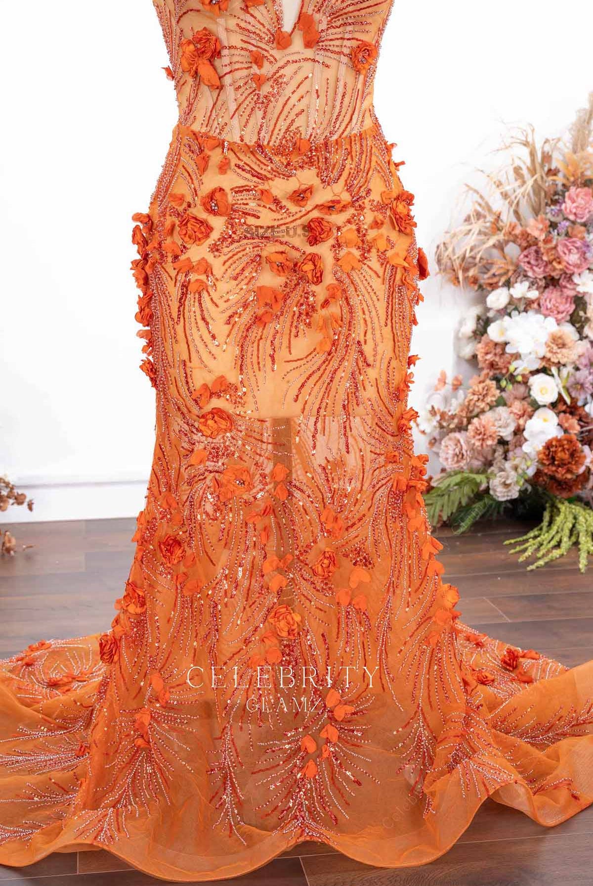orange mermaid prom dress