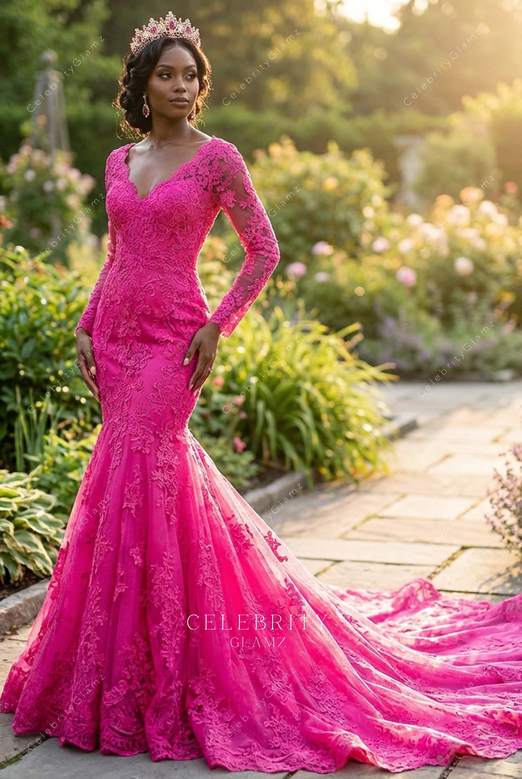 orchid lace mermaid bridal dress