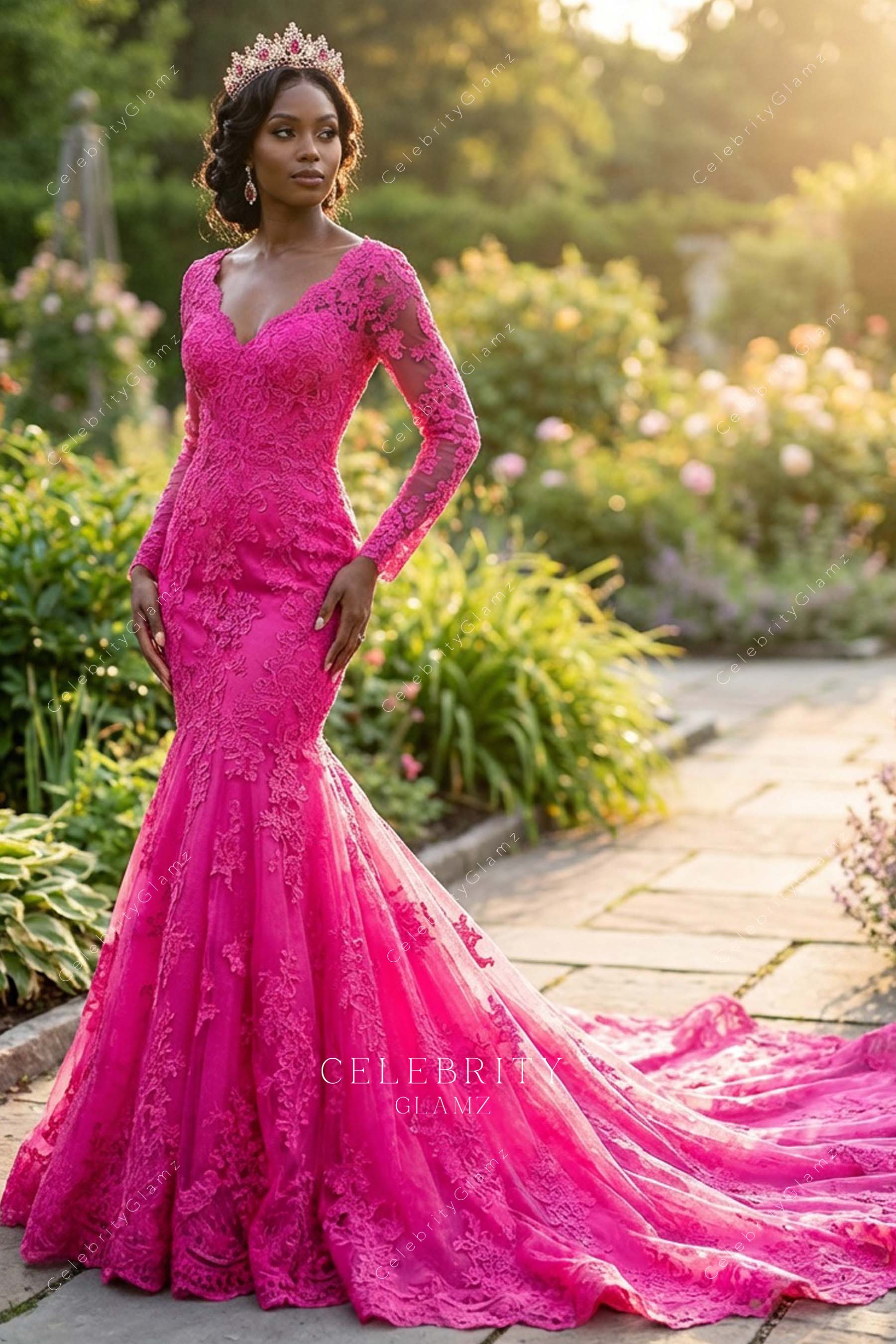 orchid lace mermaid bridal dress