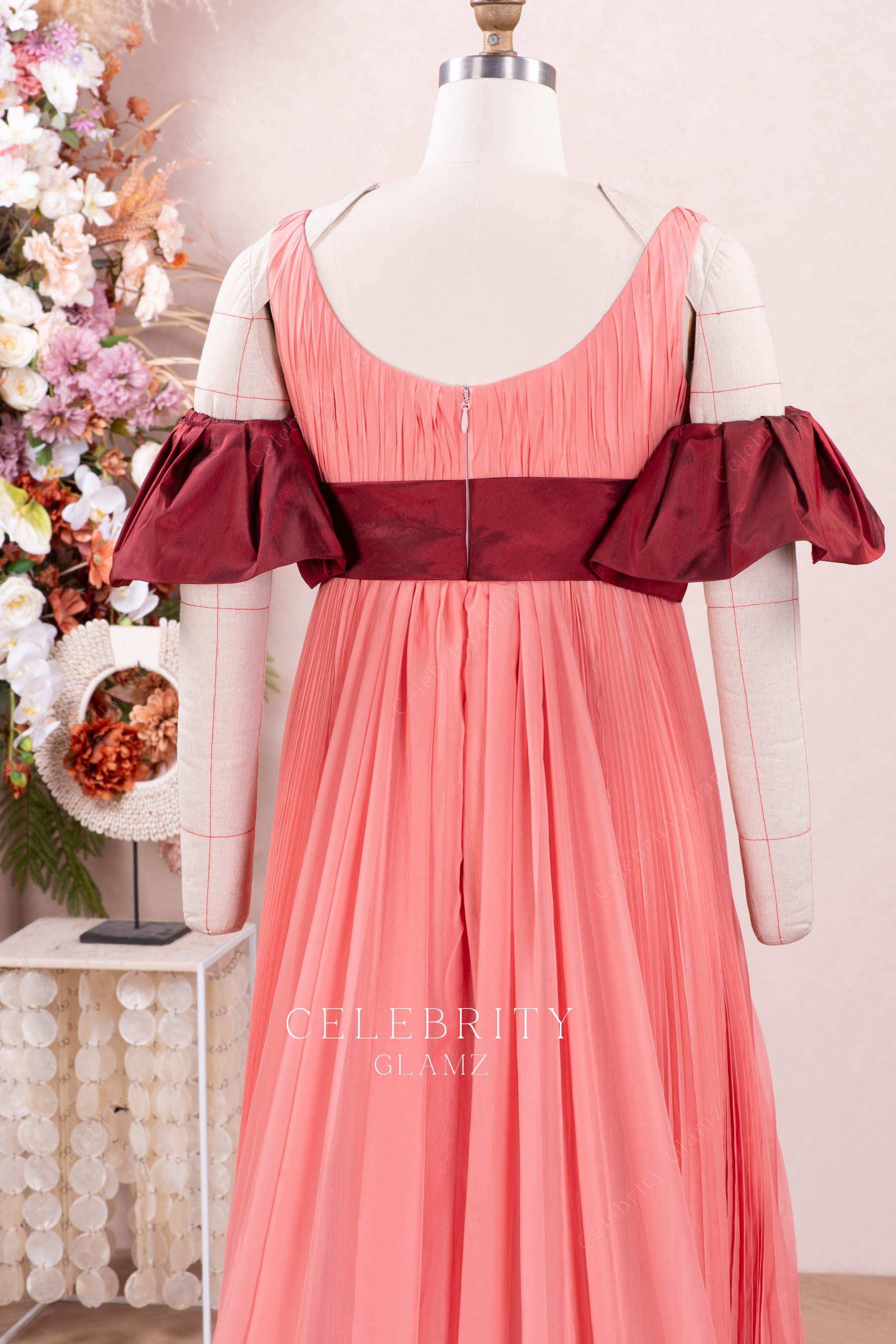 peach scoop back formal dress