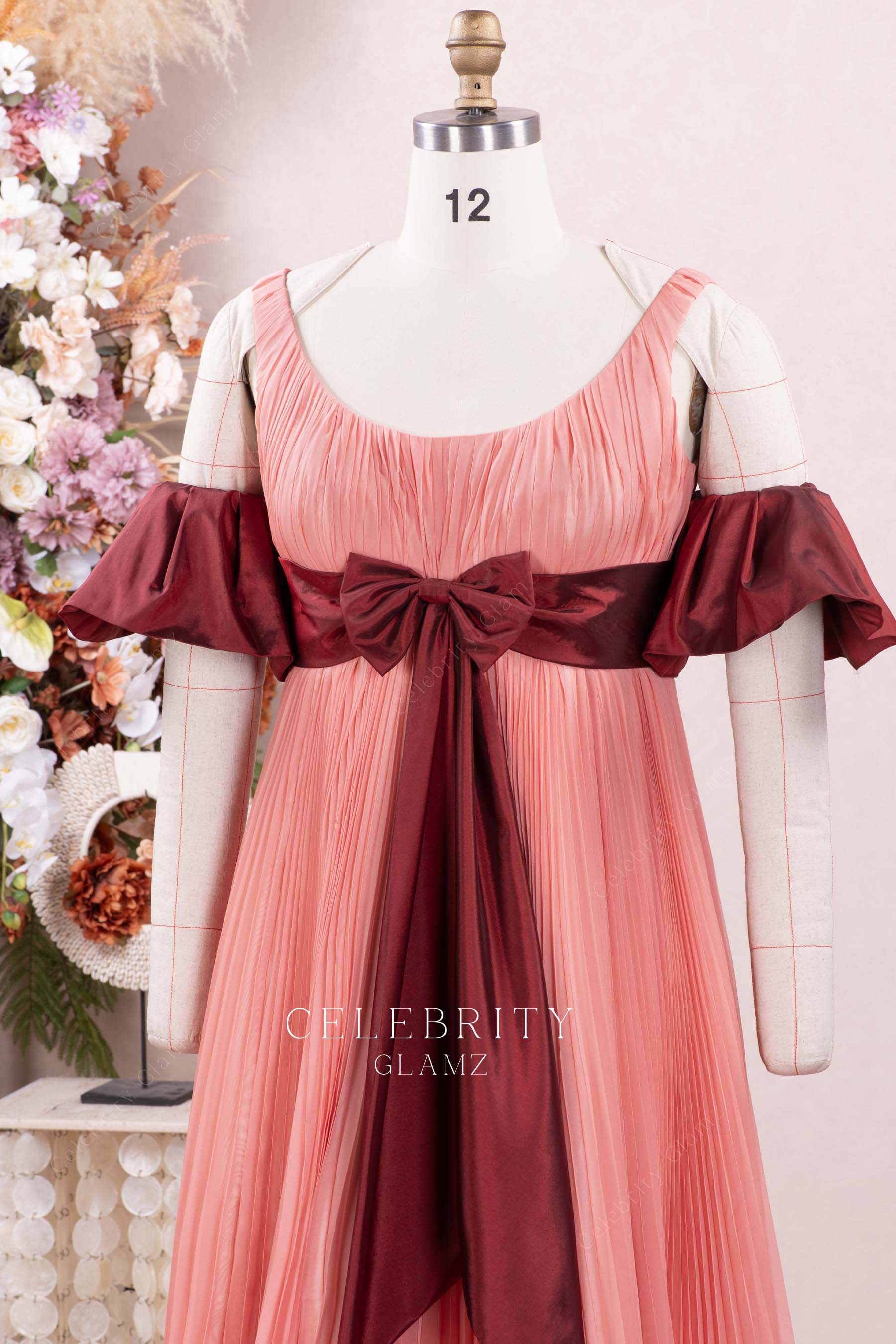 peach scoop neck formal dress