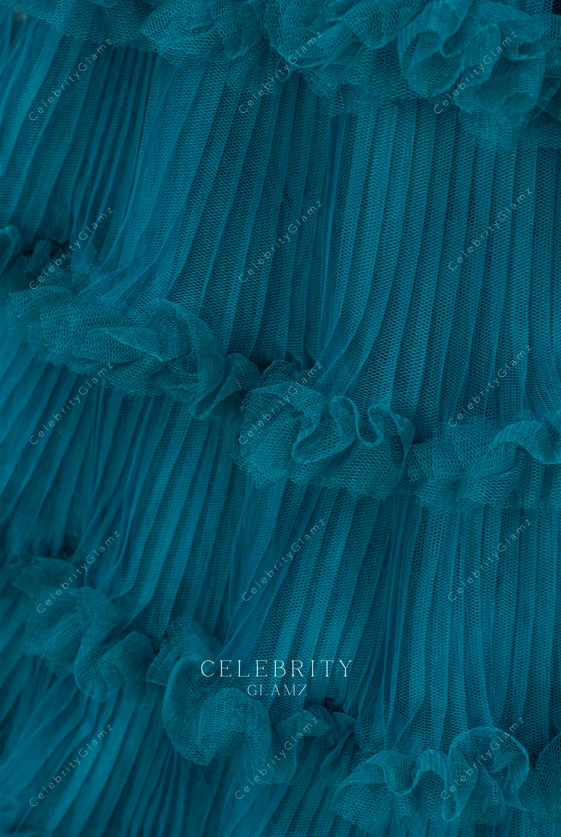 peacock tiered tulle prom dress