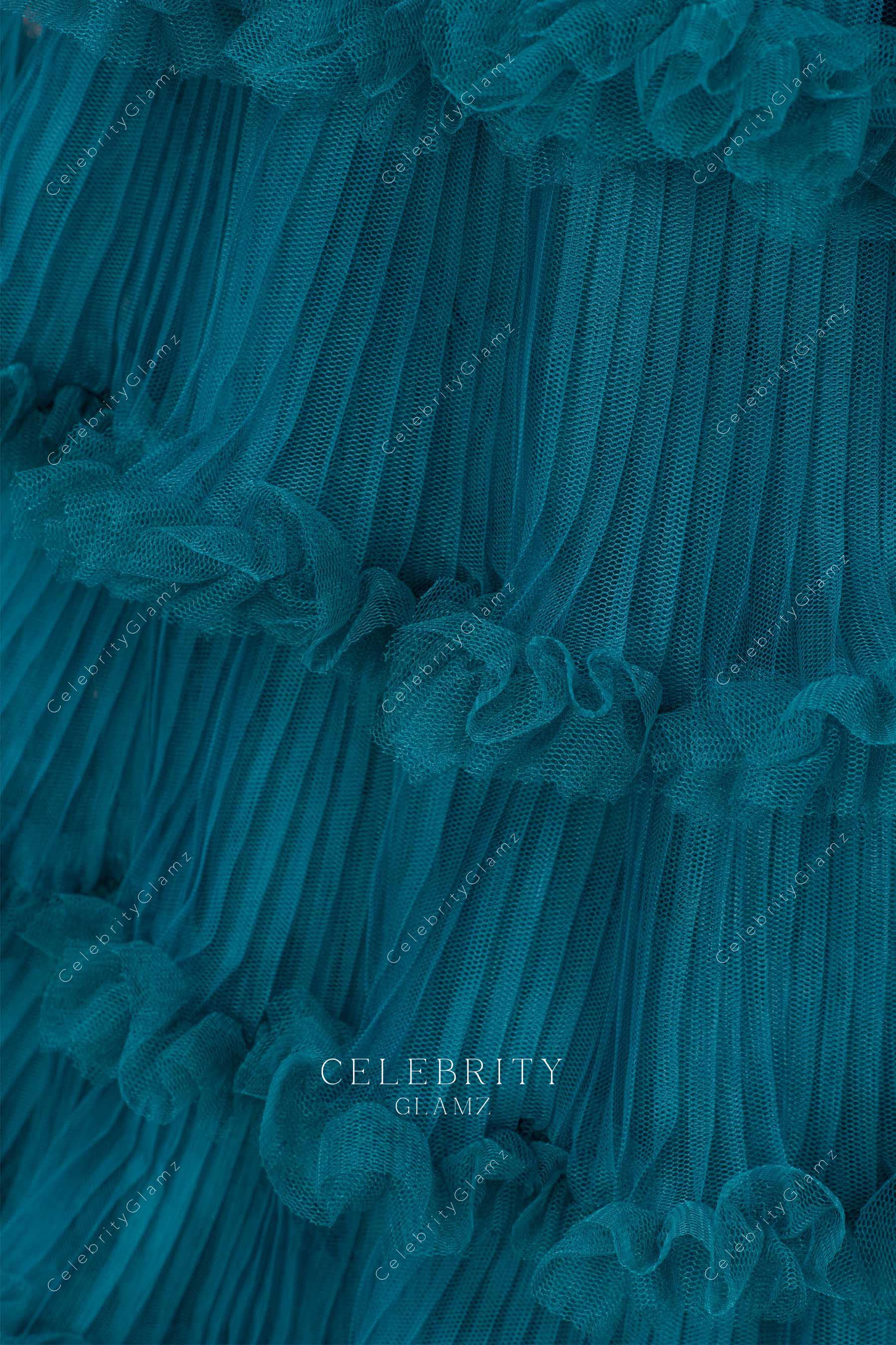 peacock tiered tulle prom dress