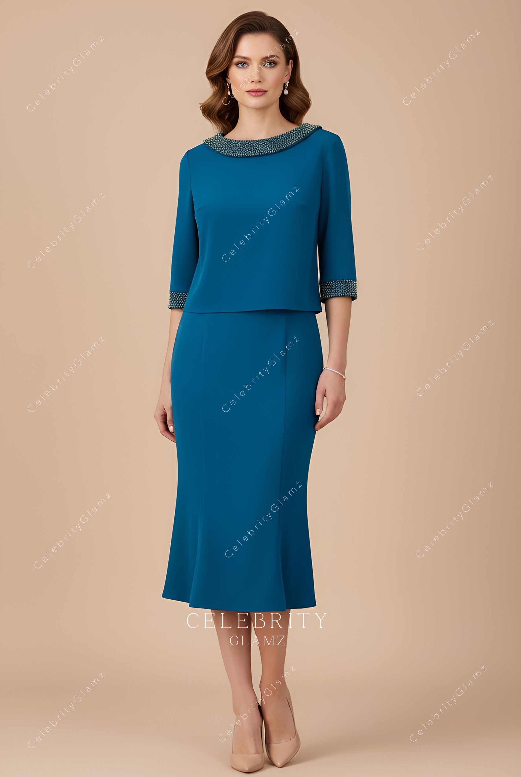 peacock two piece mother of bride dress