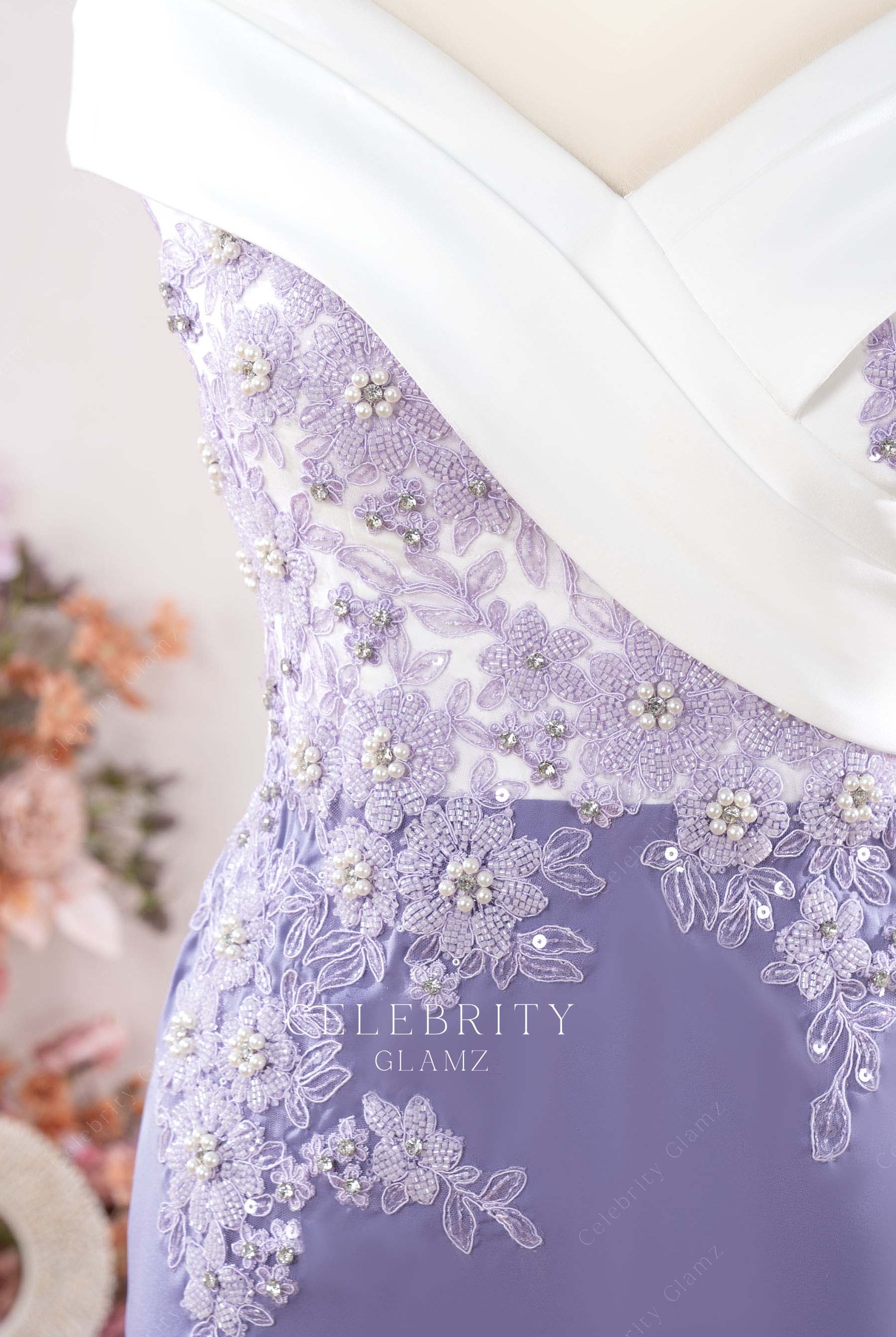 pearls lavender mother of bride dress