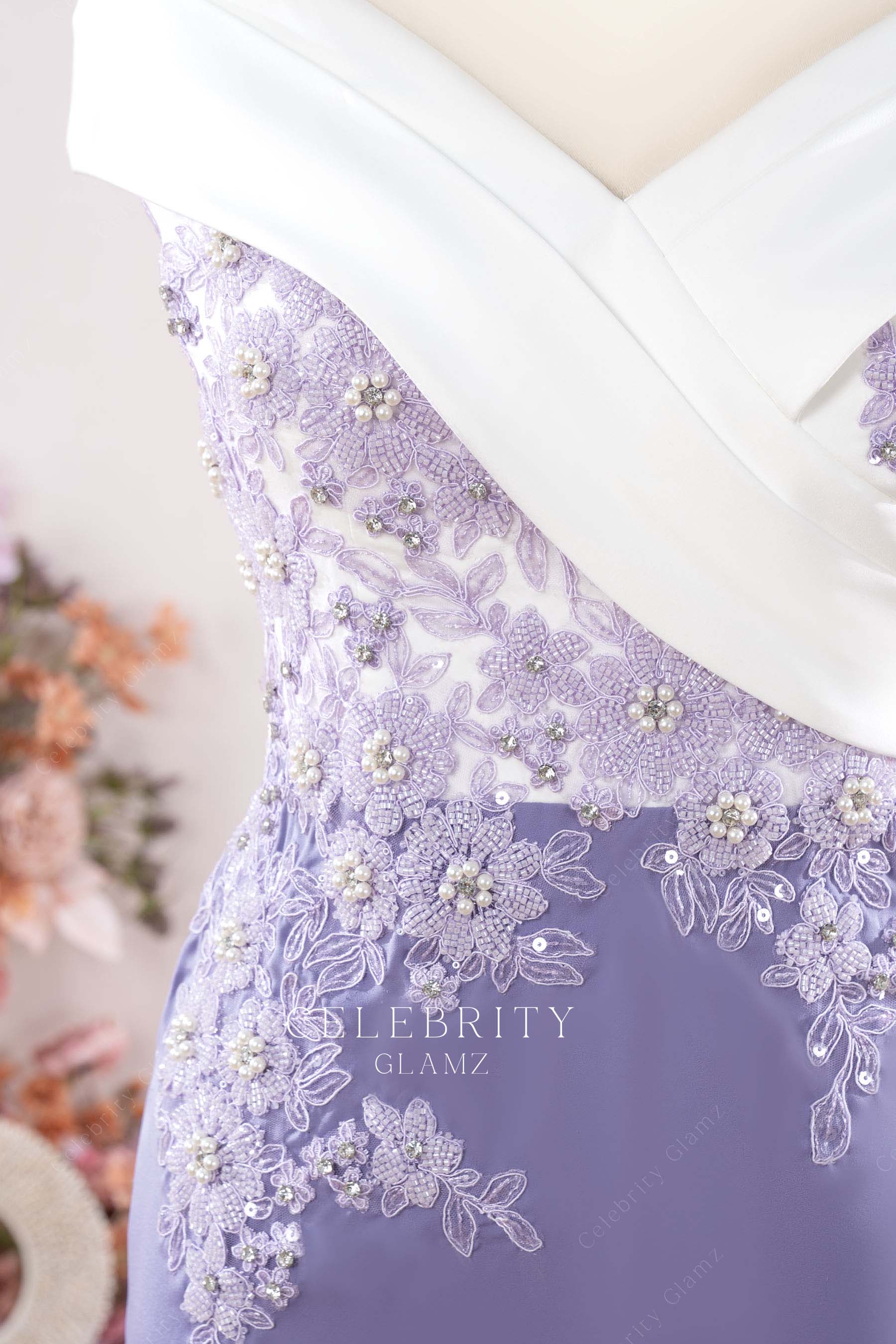 pearls lavender mother of bride dress