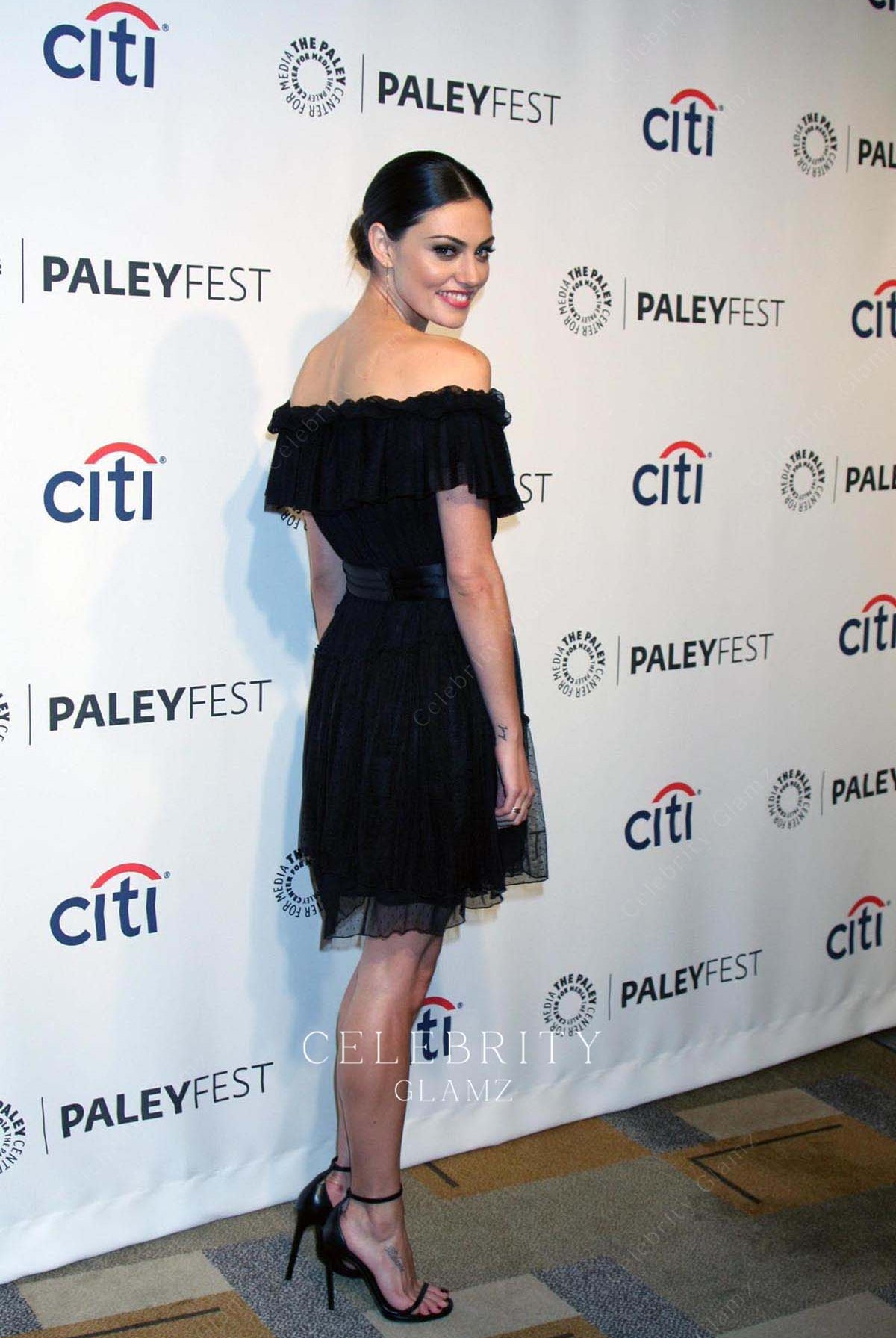 Phoebe Tonkin black open back prom dress paleyfest 2014