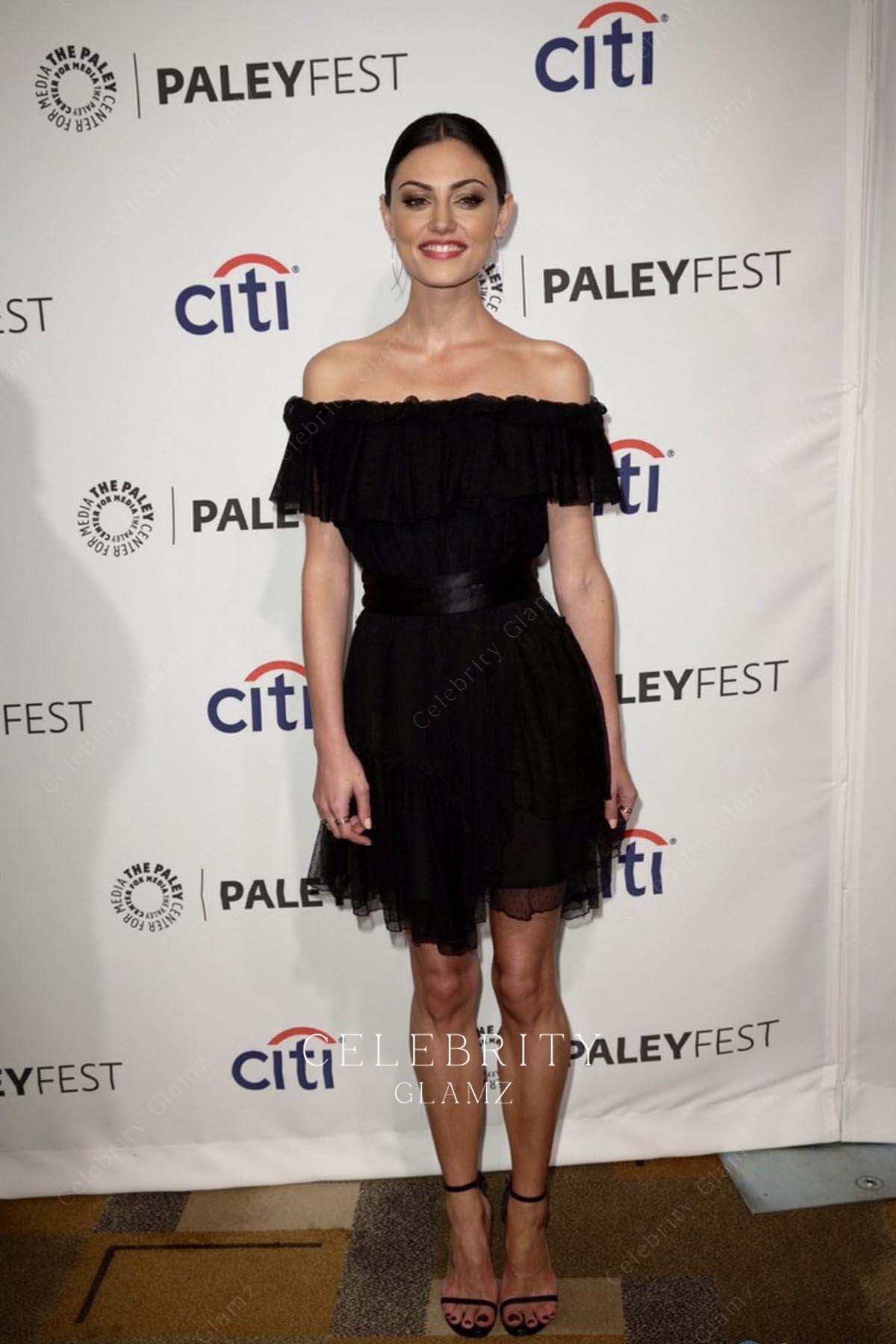 Phoebe Tonkin black straight across prom dress paleyfest 2014