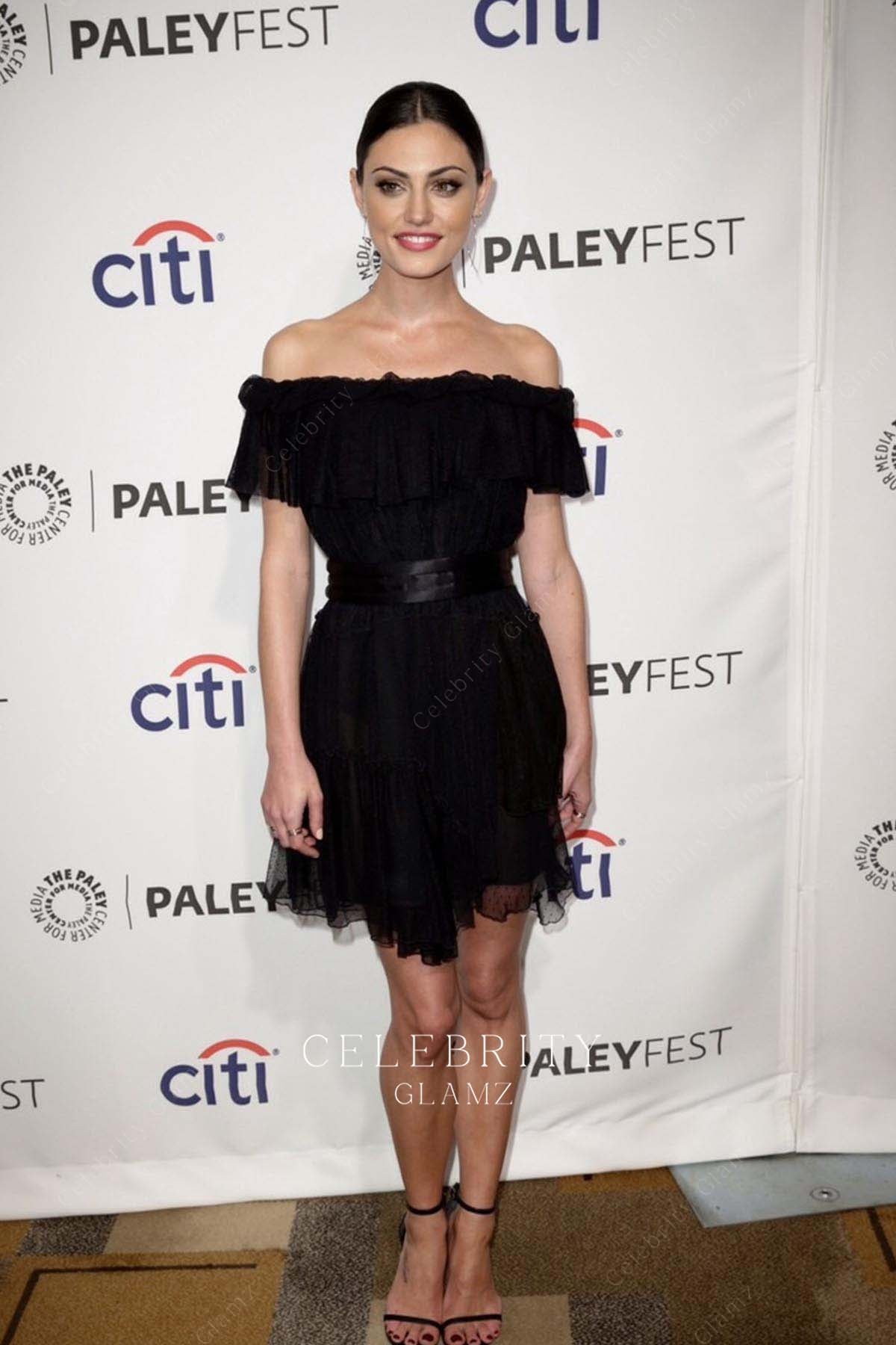Phoebe Tonkin black tulle a line prom dress paleyfest 2014
