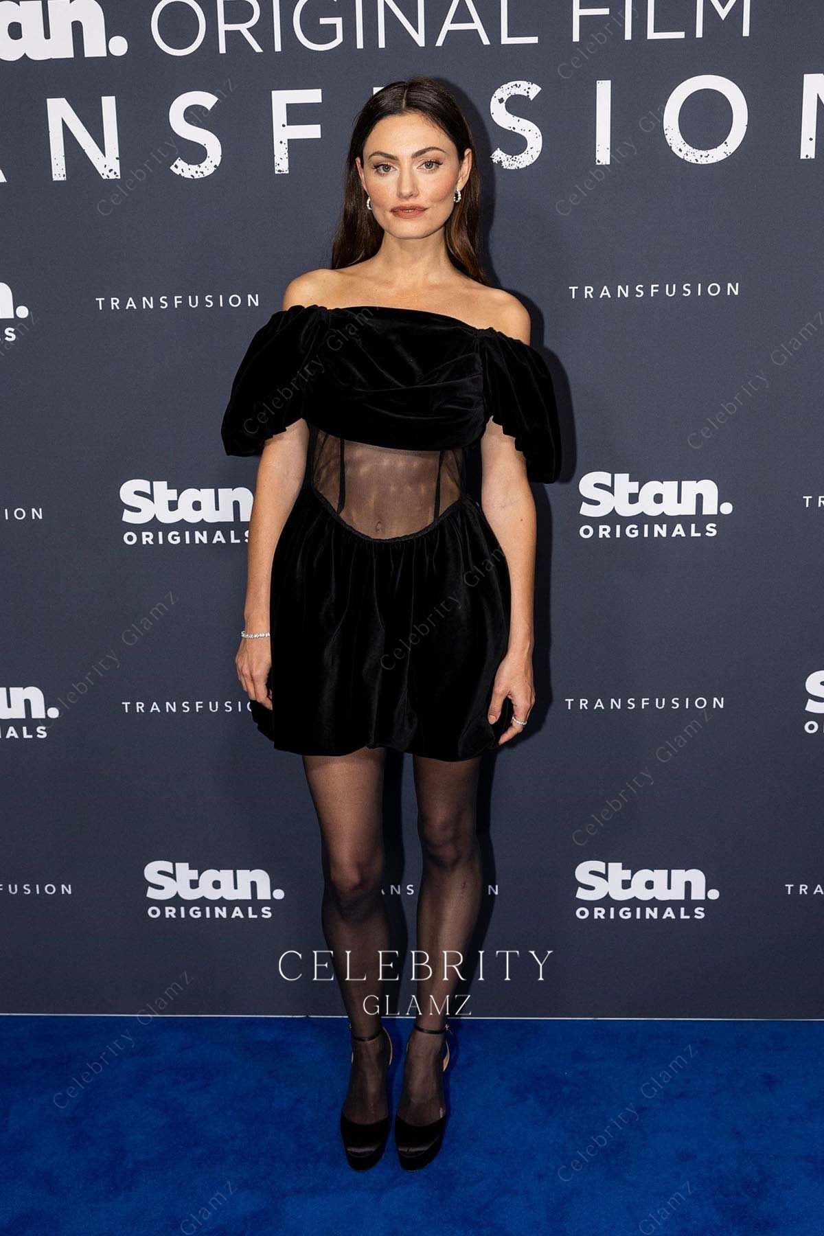 Phoebe Tonkin black velvet formal dress Sydney Transfusio premiere 2023