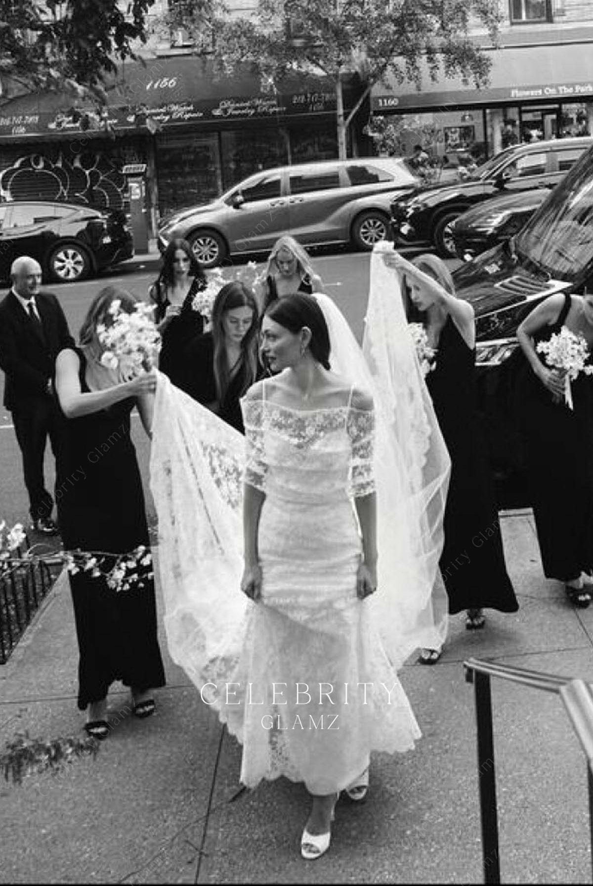 Phoebe Tonkin illusion sleeves wedding dress