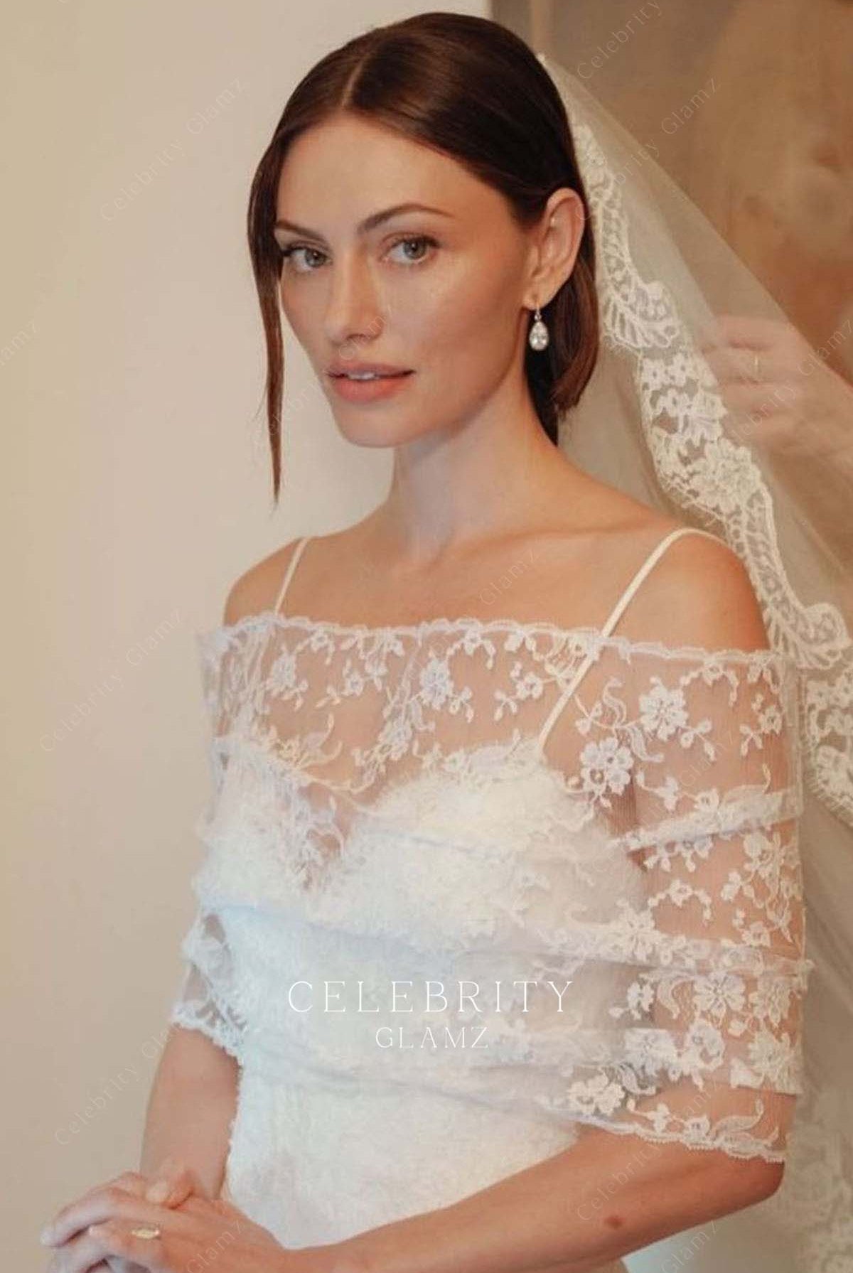Phoebe Tonkin sheer neckline wedding dress