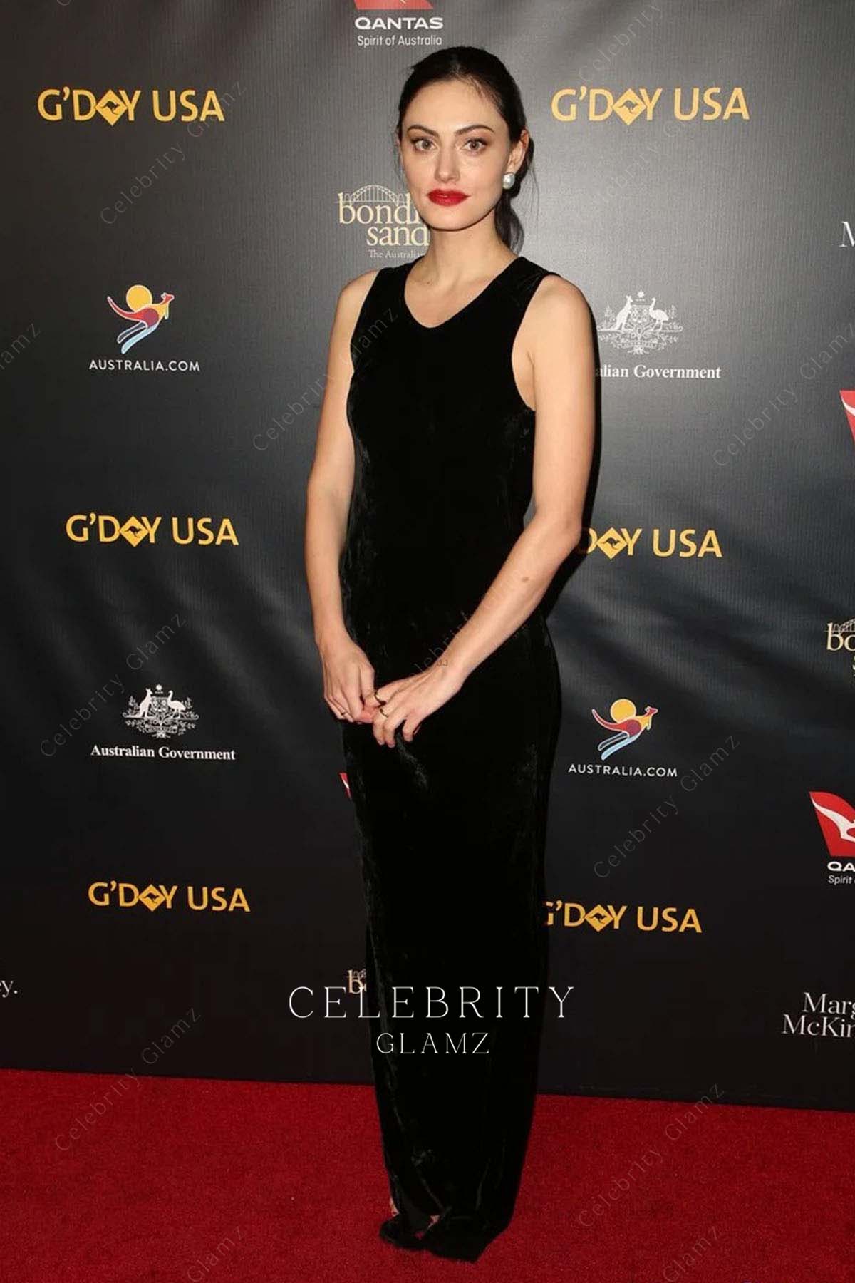 Phoebe Tonkin v neck 2019 G'Day USA gala evening dress