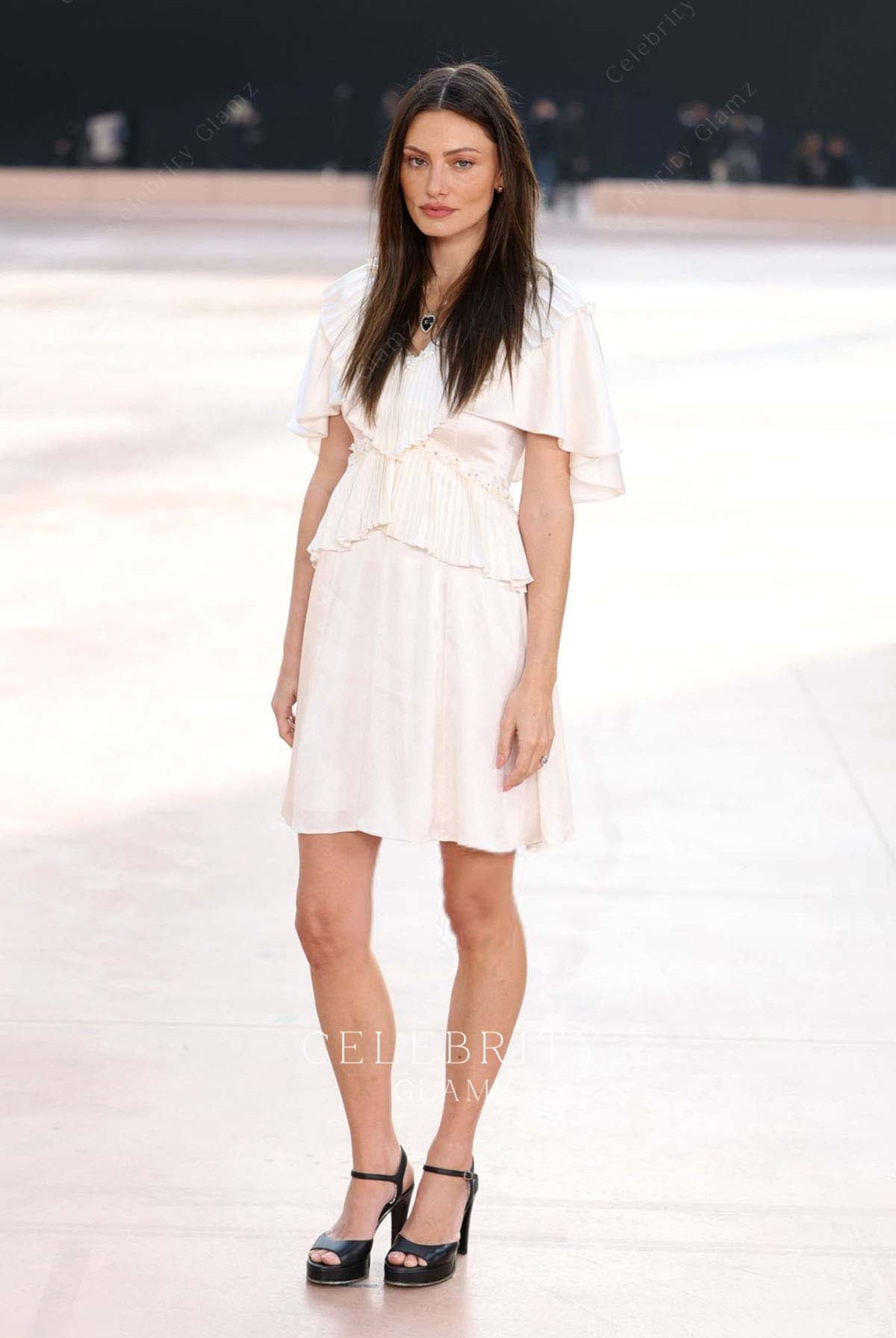 Phoebe Tonkin white a line 2025 Chanel show dress