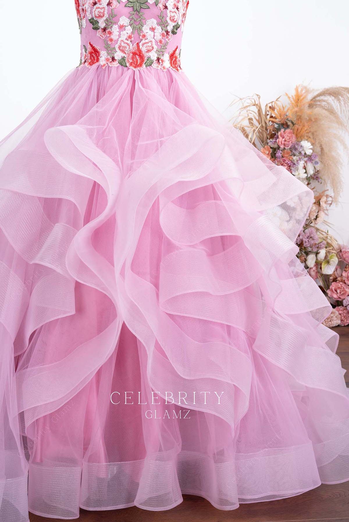pink a line Quinceanera gown