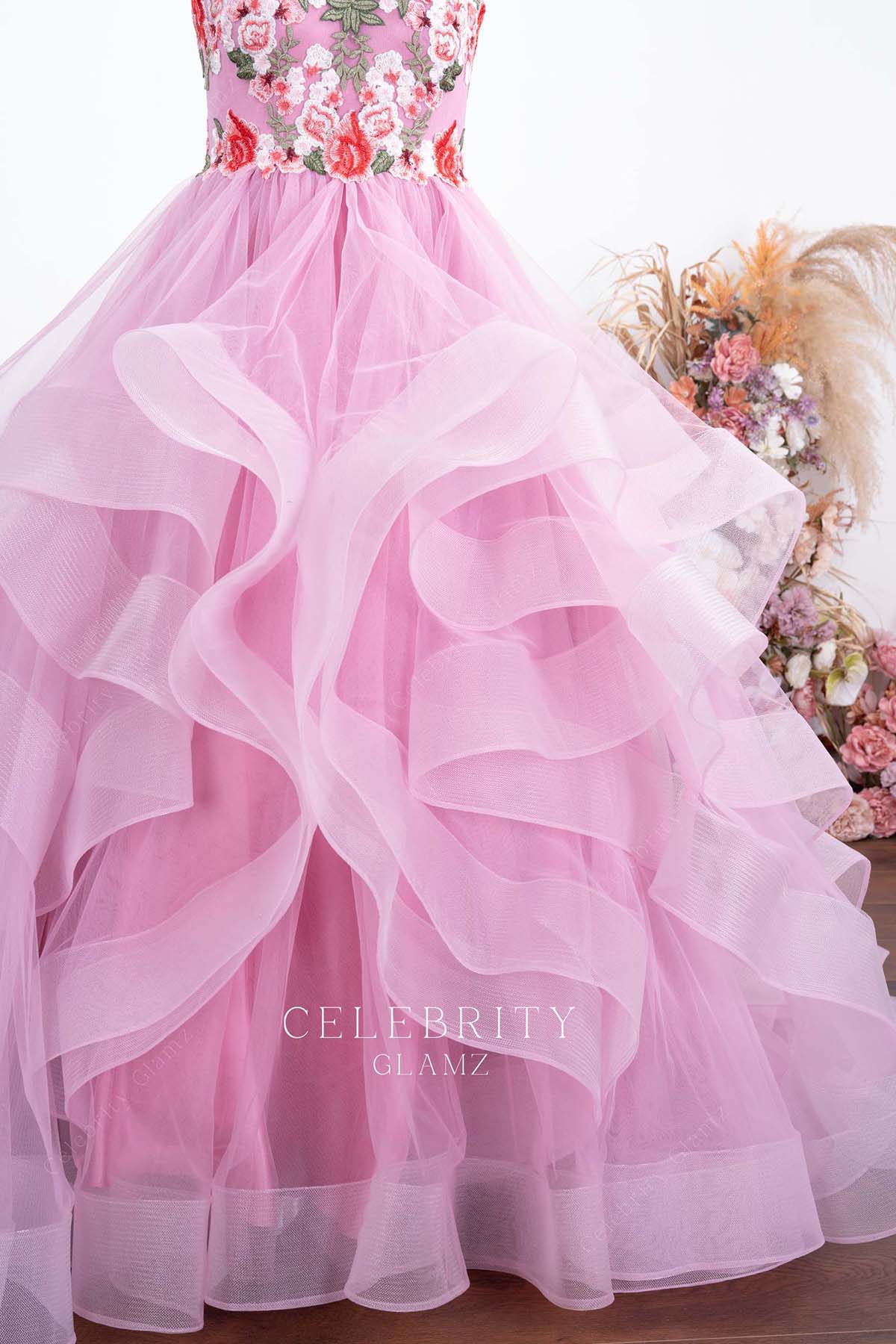 pink a line Quinceanera gown