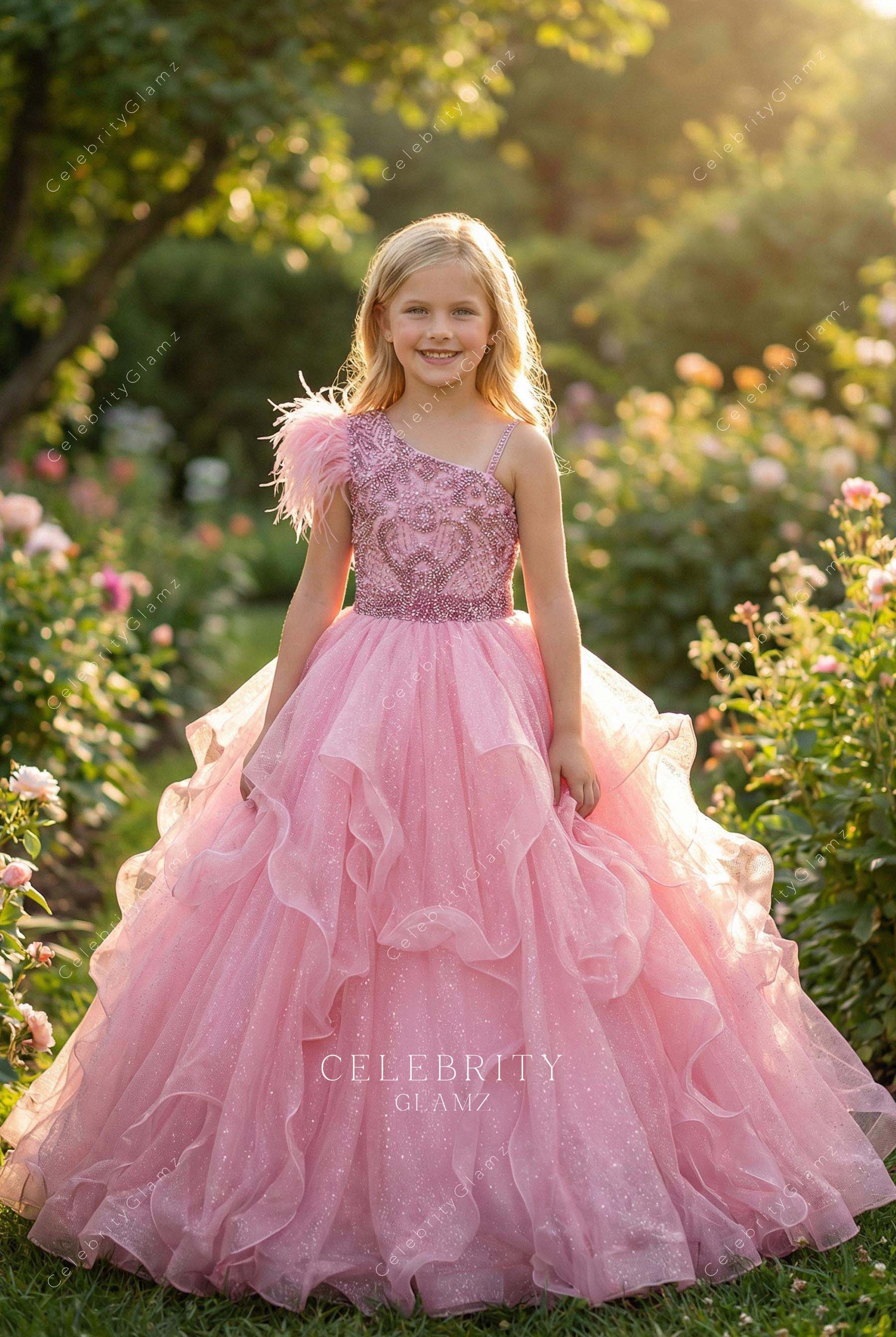 pink asymmetrical a line flower girl dress