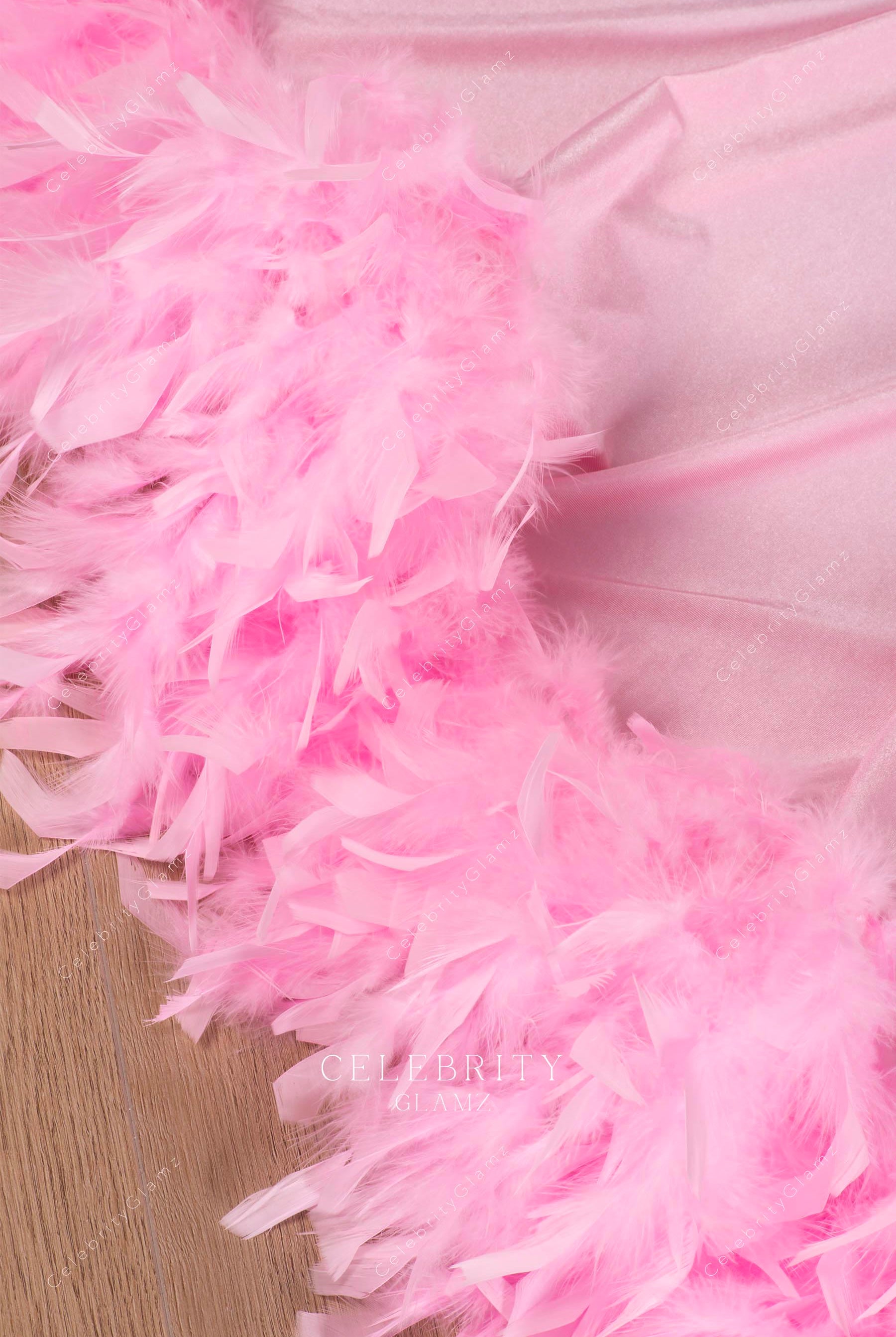 pink feathers prom dress