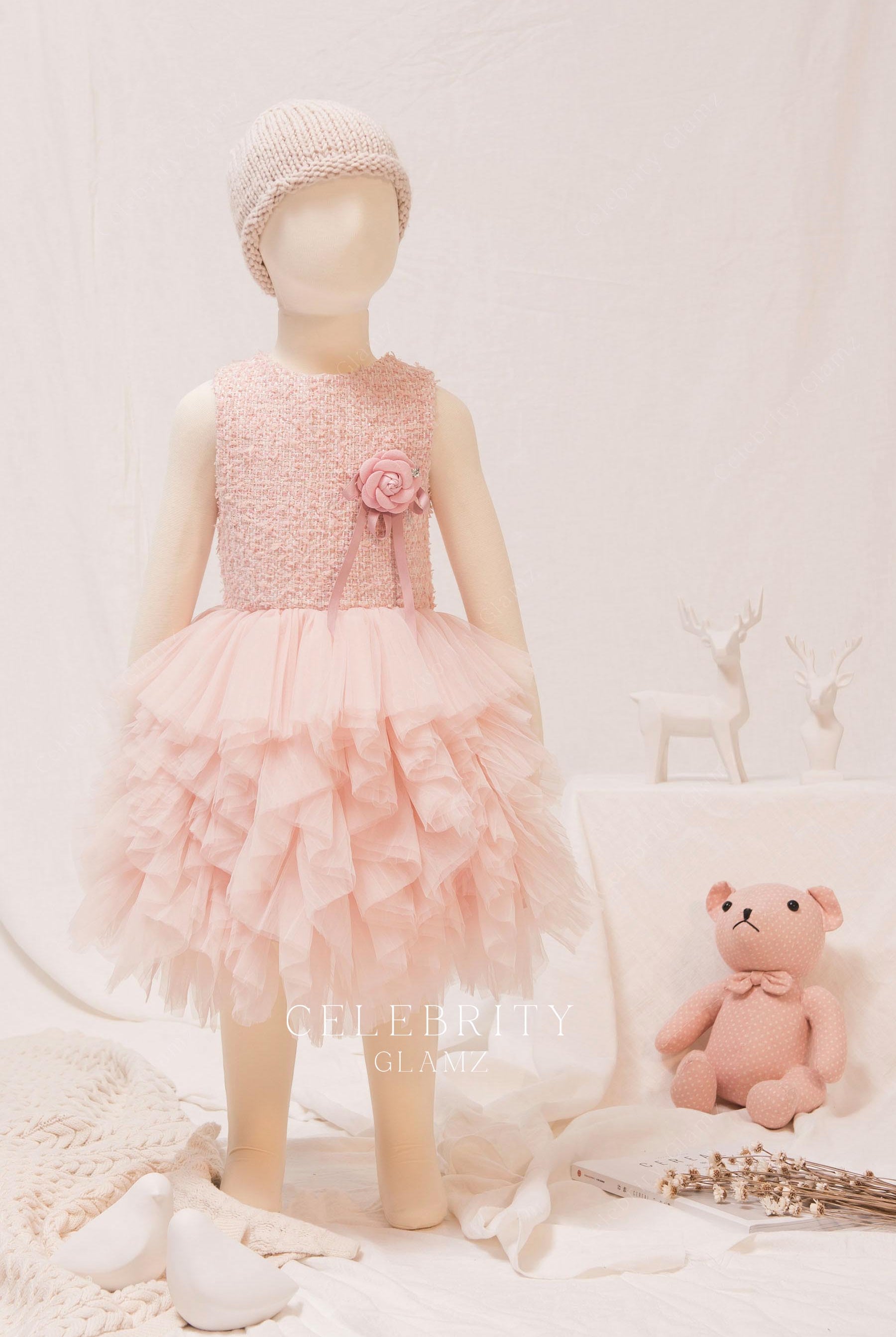 pink knit bodice kids formal dress