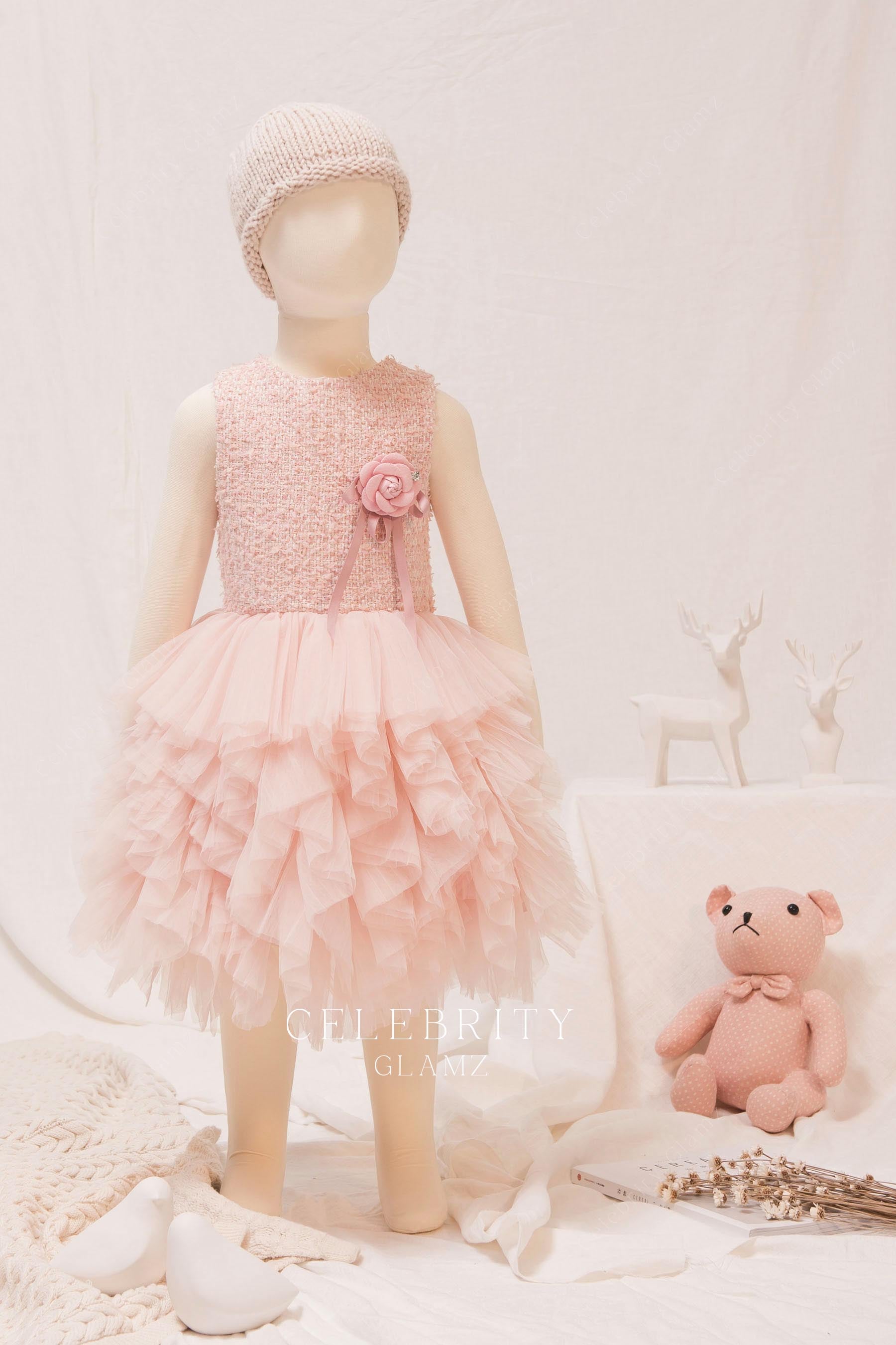 pink knit bodice kids formal dress