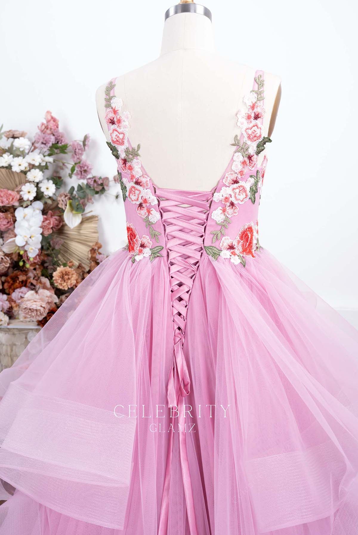 pink lace up back Quinceanera gown
