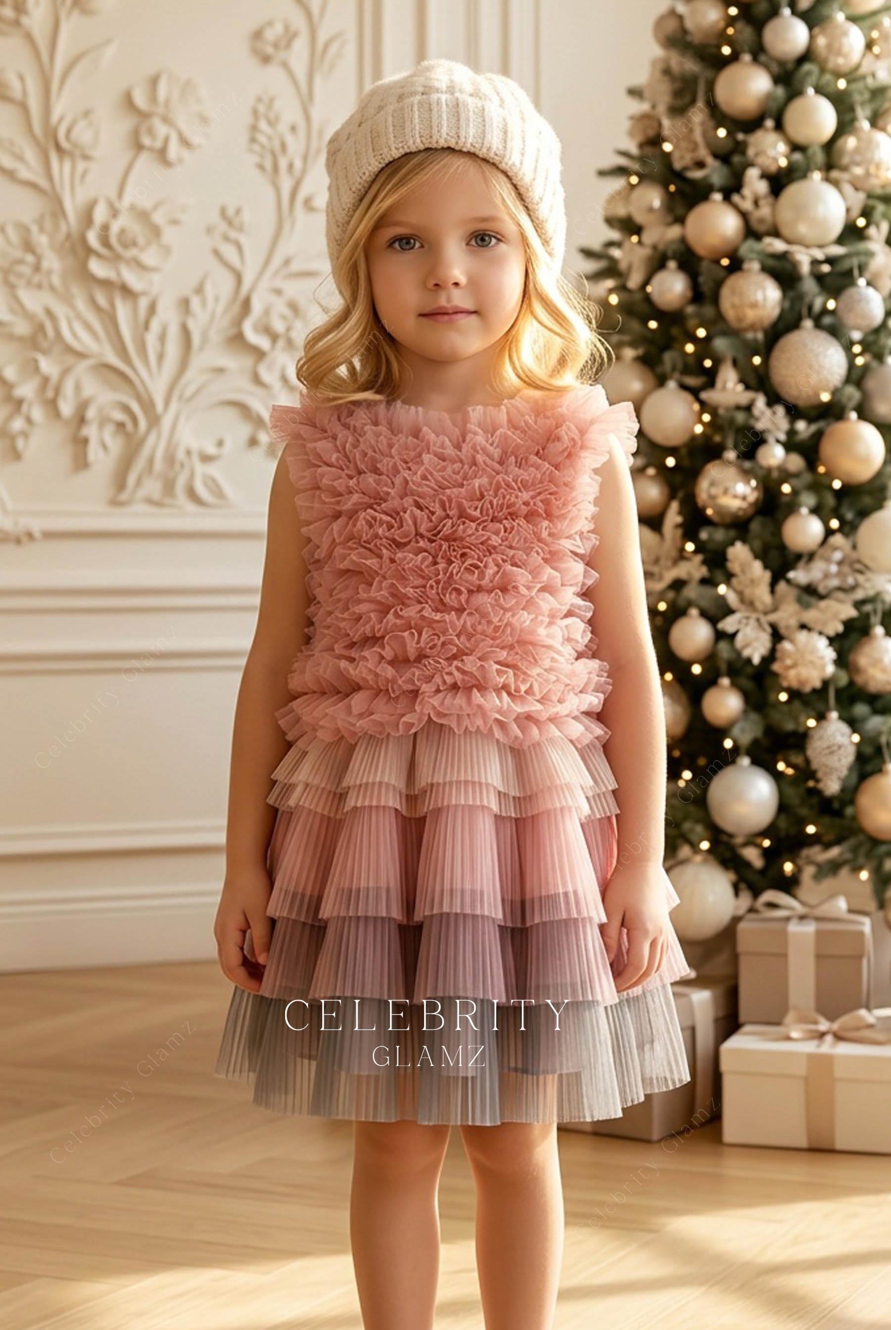 pink two piece tulle formal dress