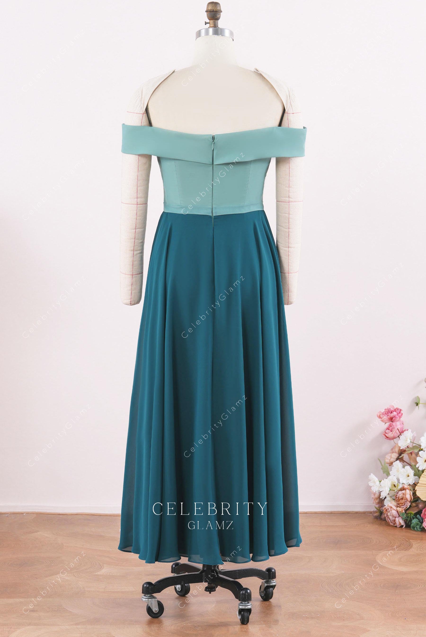 pleated ankle length mother of bride dress