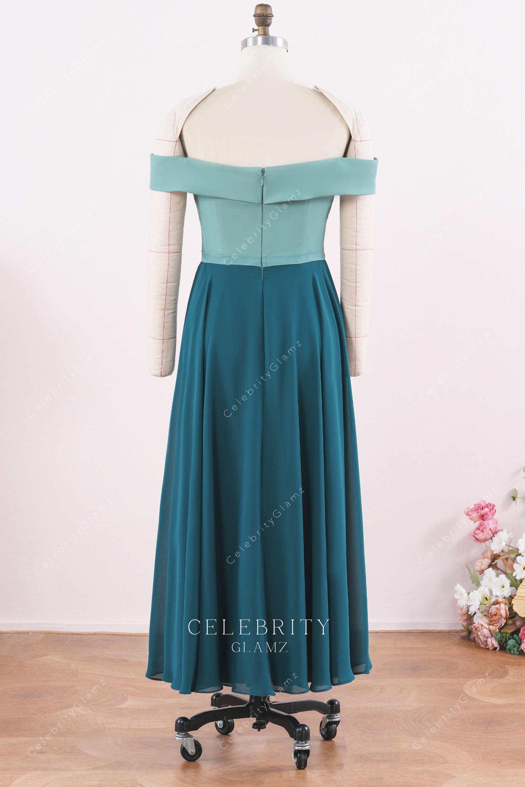 pleated ankle length mother of bride dress