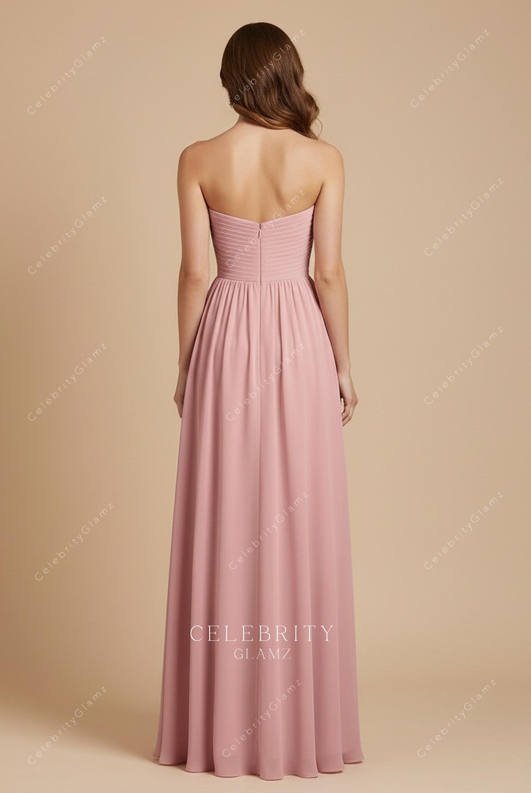 pleated chiffon a line bridesmaid dress