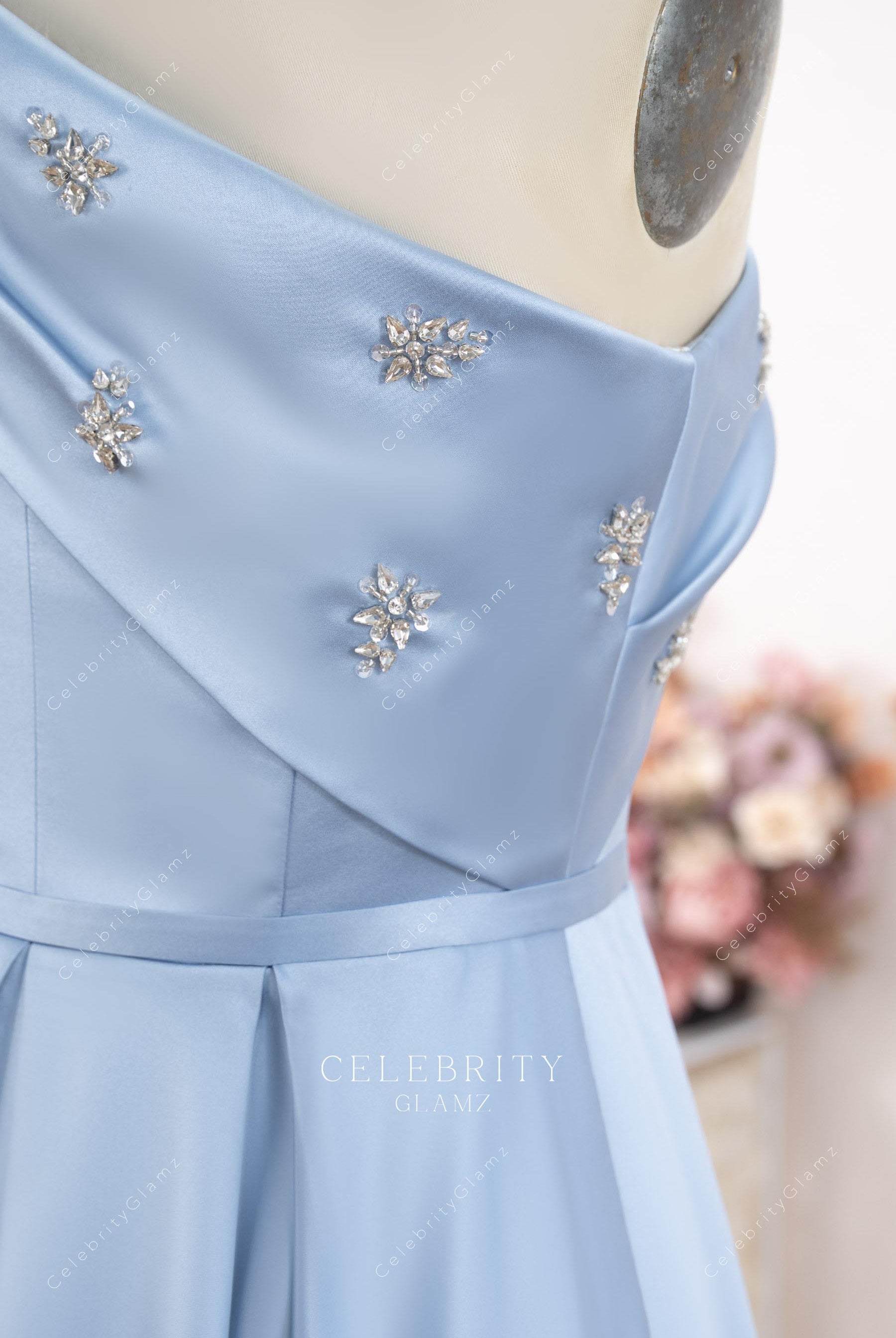 pleated satin mother of bride dress