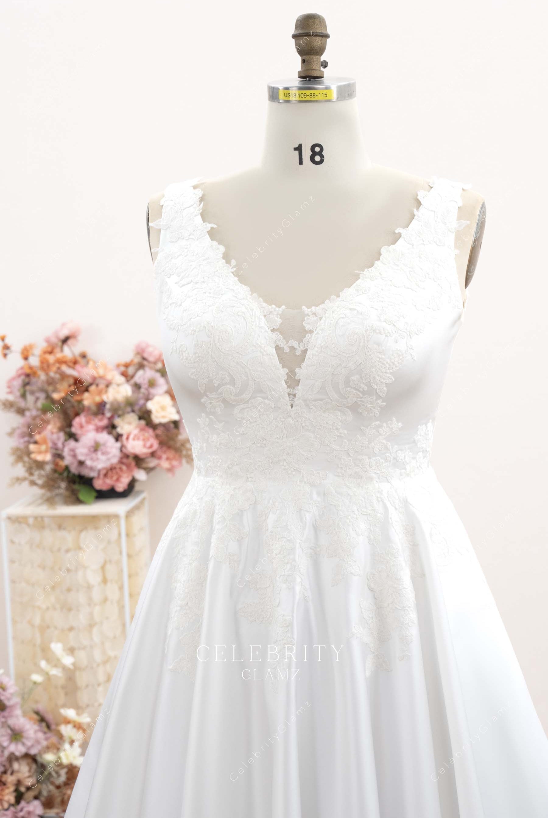 plunging neck lace bridal dress
