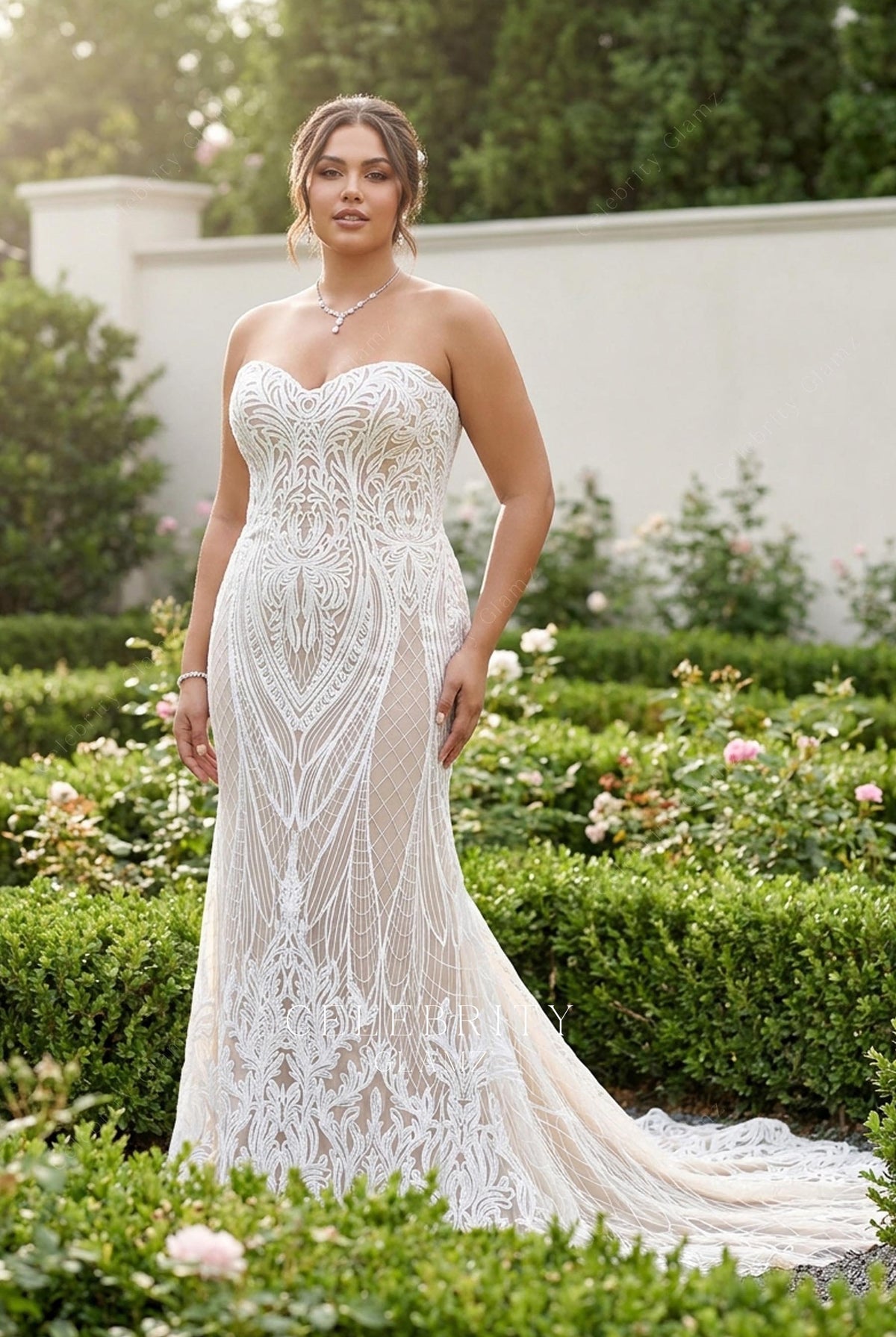 plus size boho strapless wedding dress