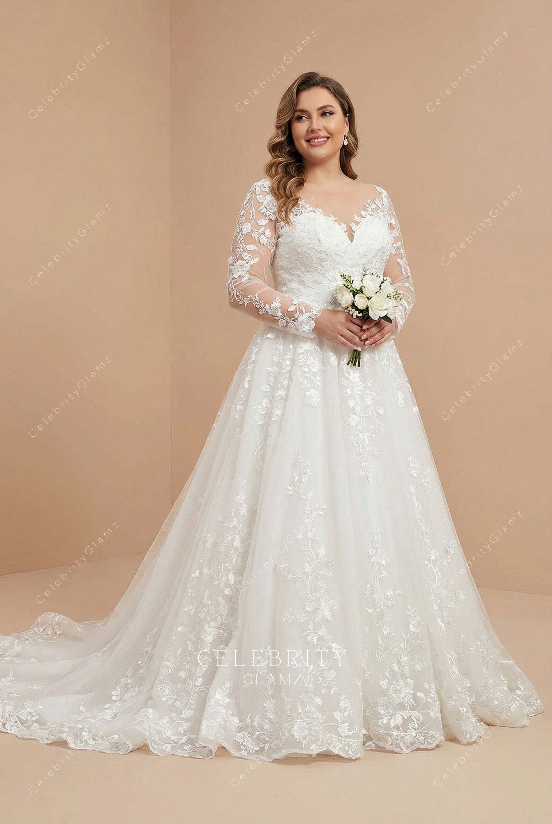 plus size lace a line bridal dress