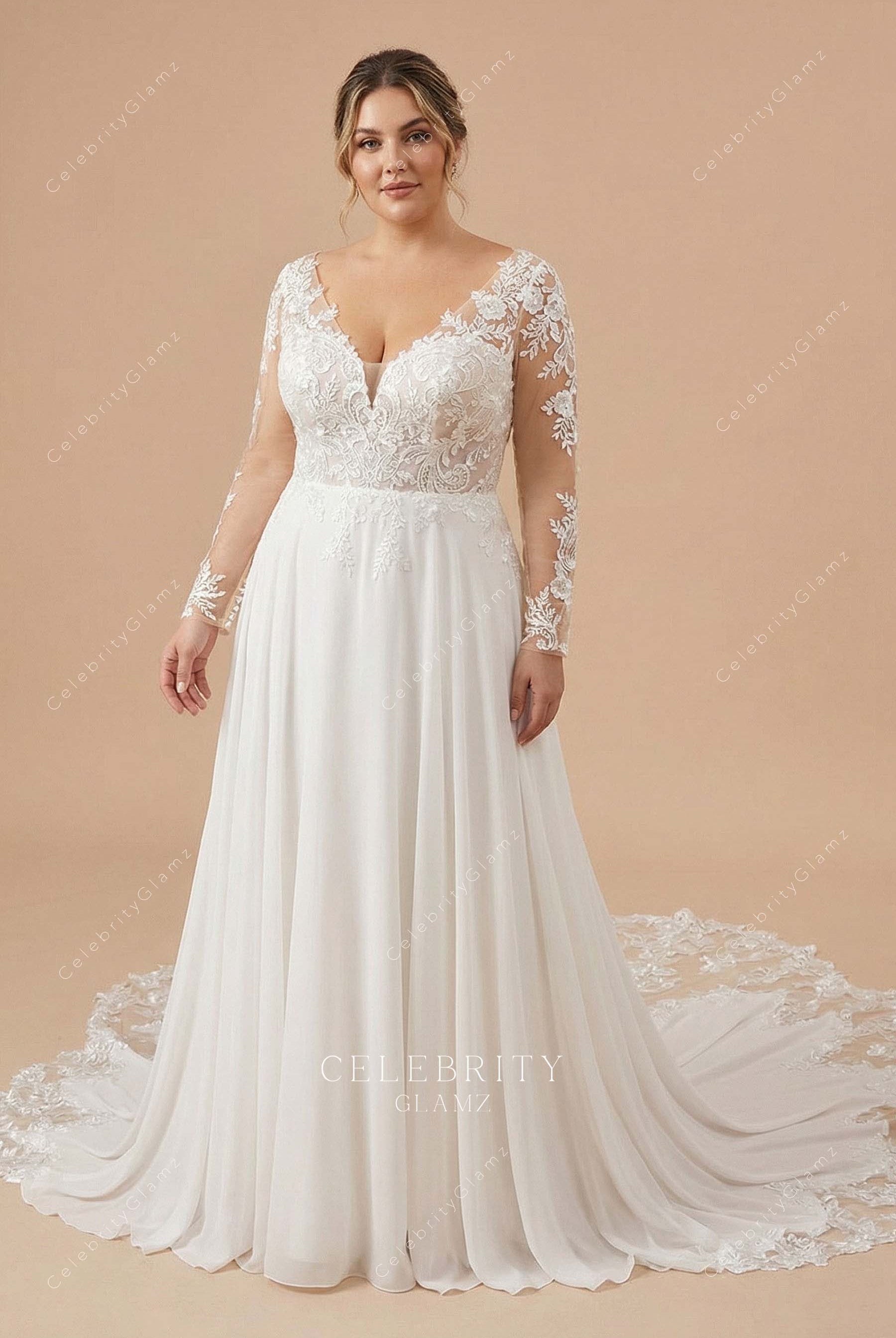 plus size lace a line wedding dress