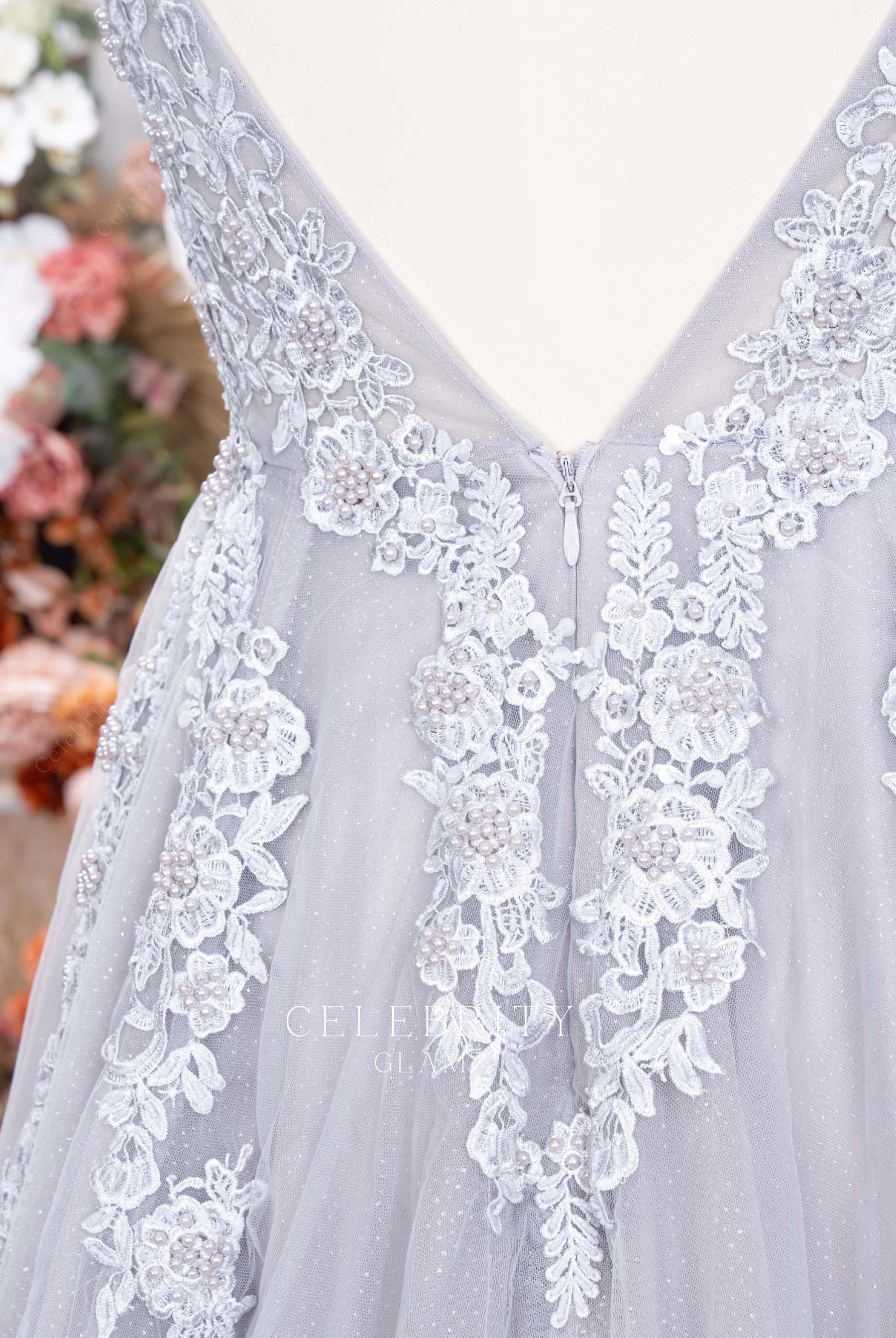 plus size lace applique formal dress