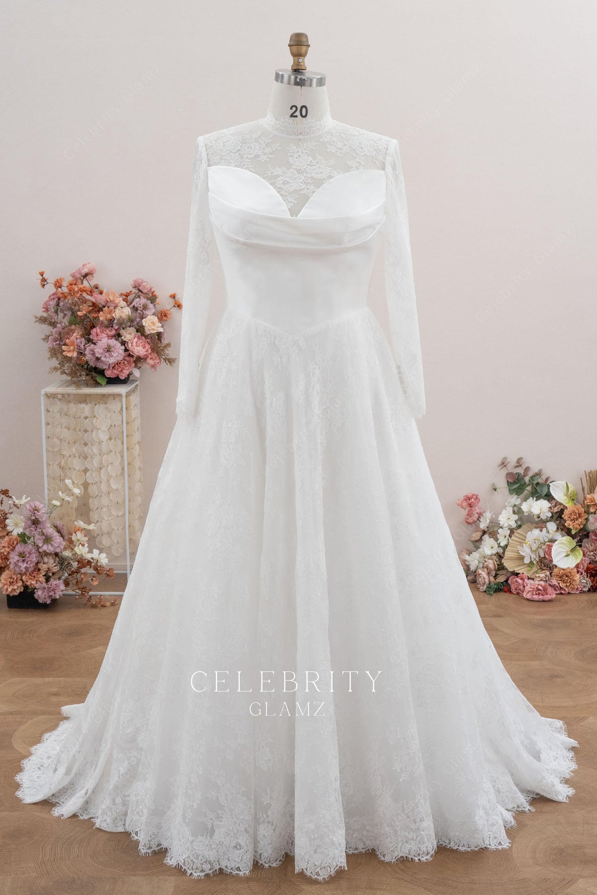 plus size lace high neck wedding dress