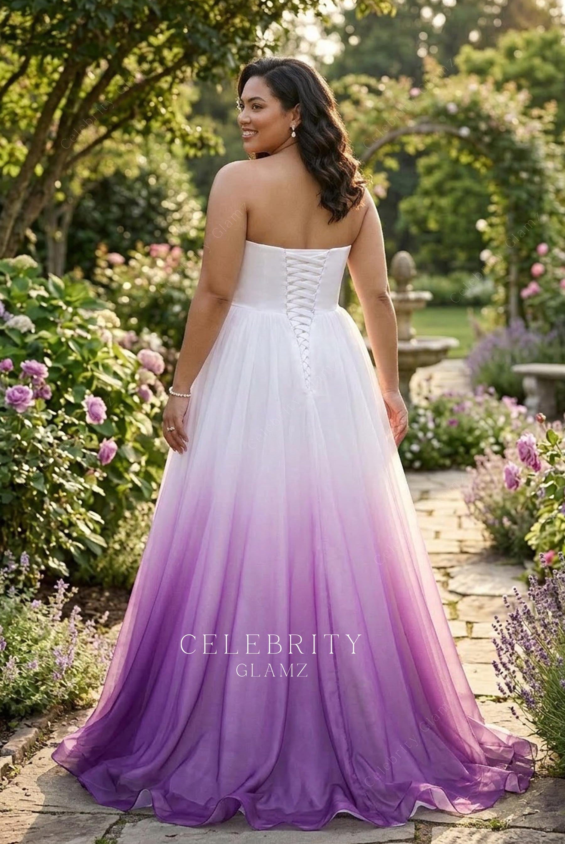 plus size ombre organza sweep train bridal ballgown