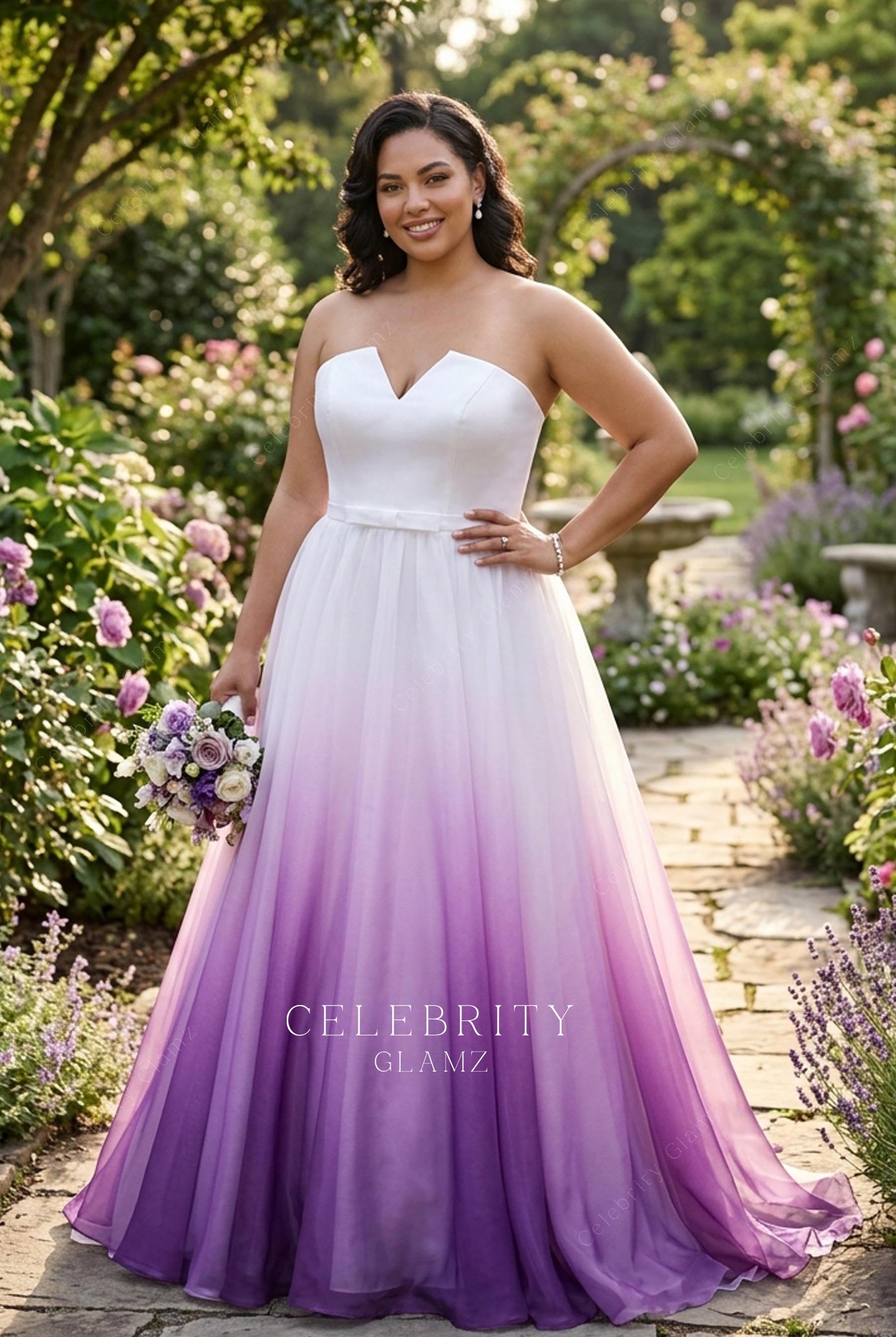 plus size organza strapless bridal ballgown