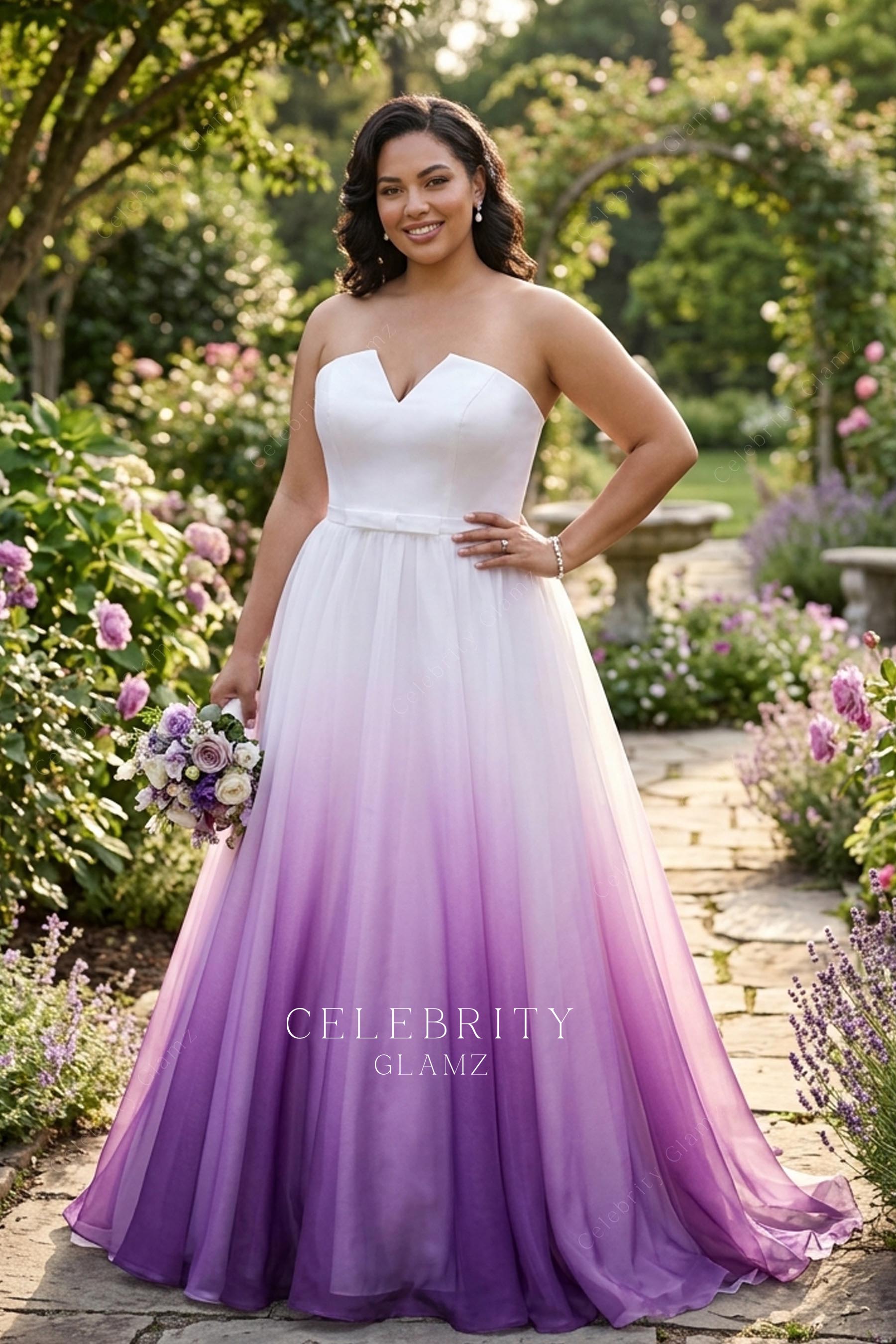 plus size organza strapless bridal ballgown