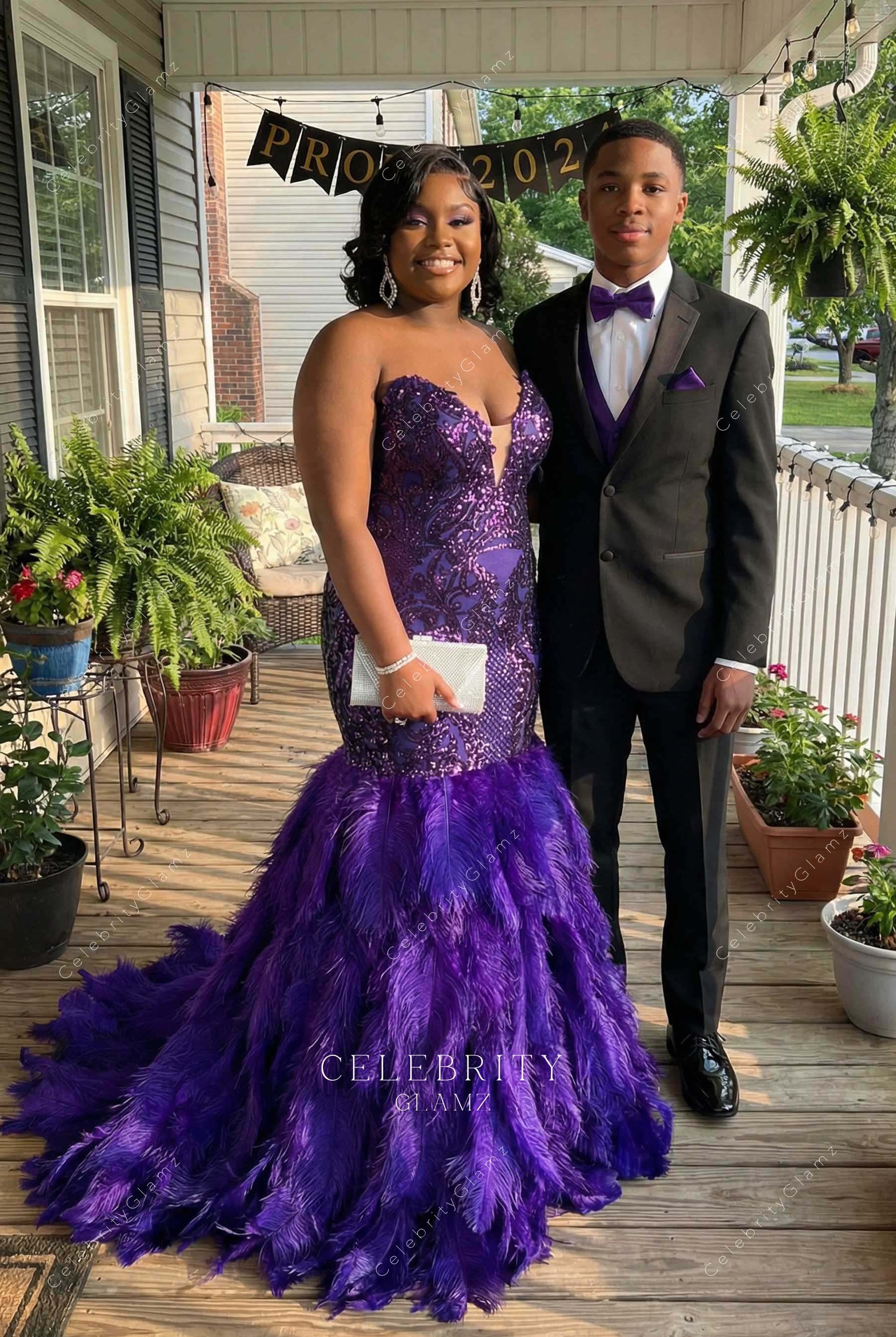 plus size purple sequin mermaid prom dress