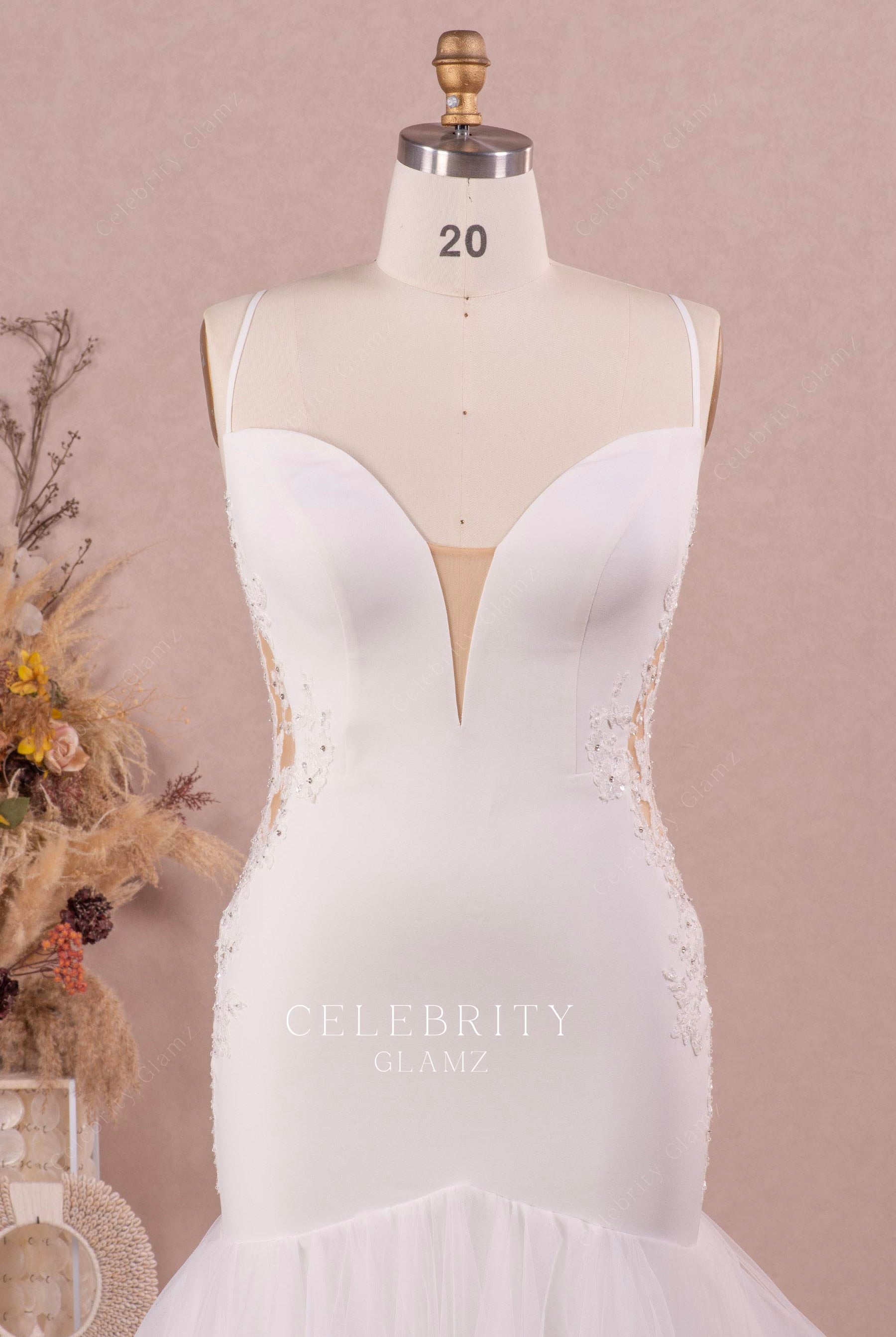 plus size thin straps bridal dress