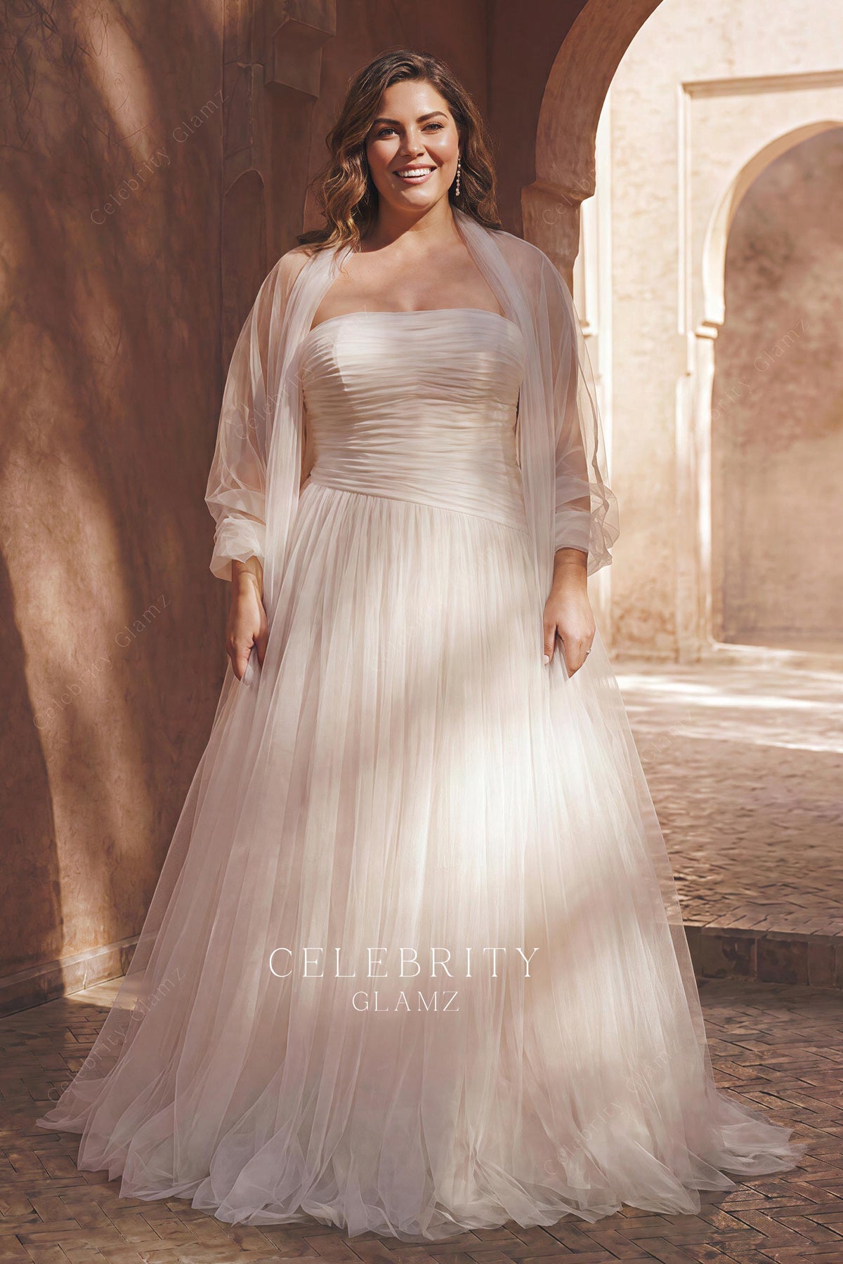 plus size tulle a line wedding dress