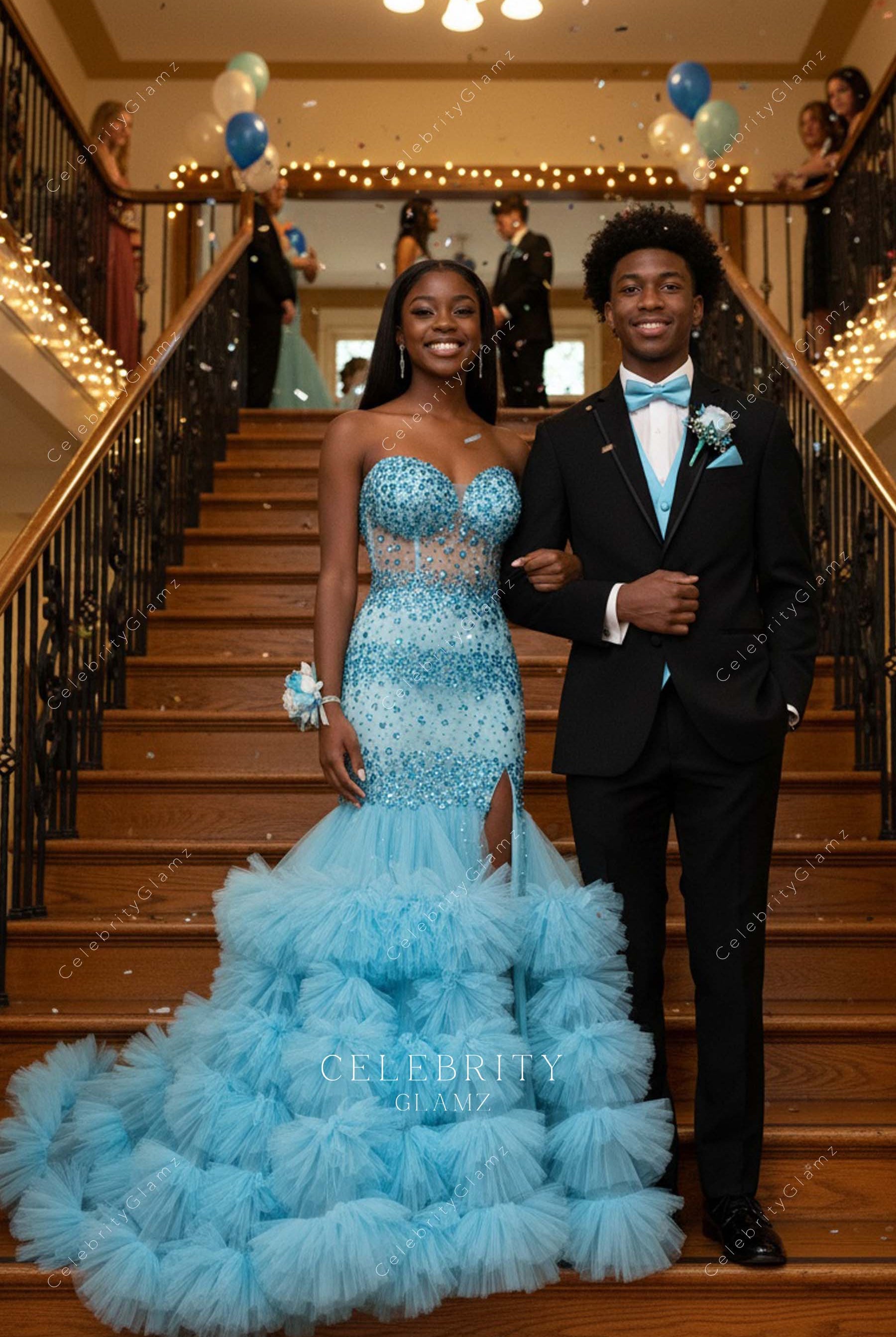 pool strapless trumpet prom dress