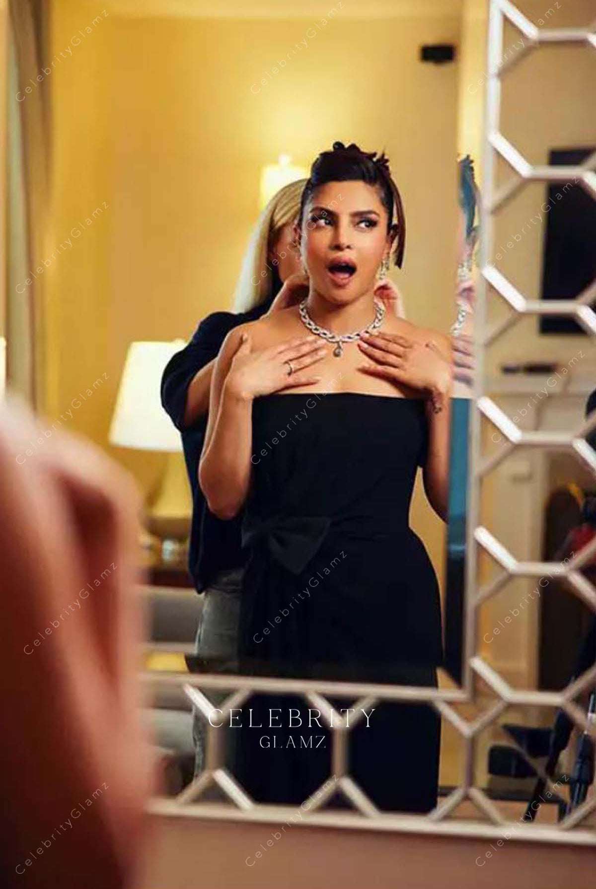 Priyanka Chopra black strapless formal 2023 dress
