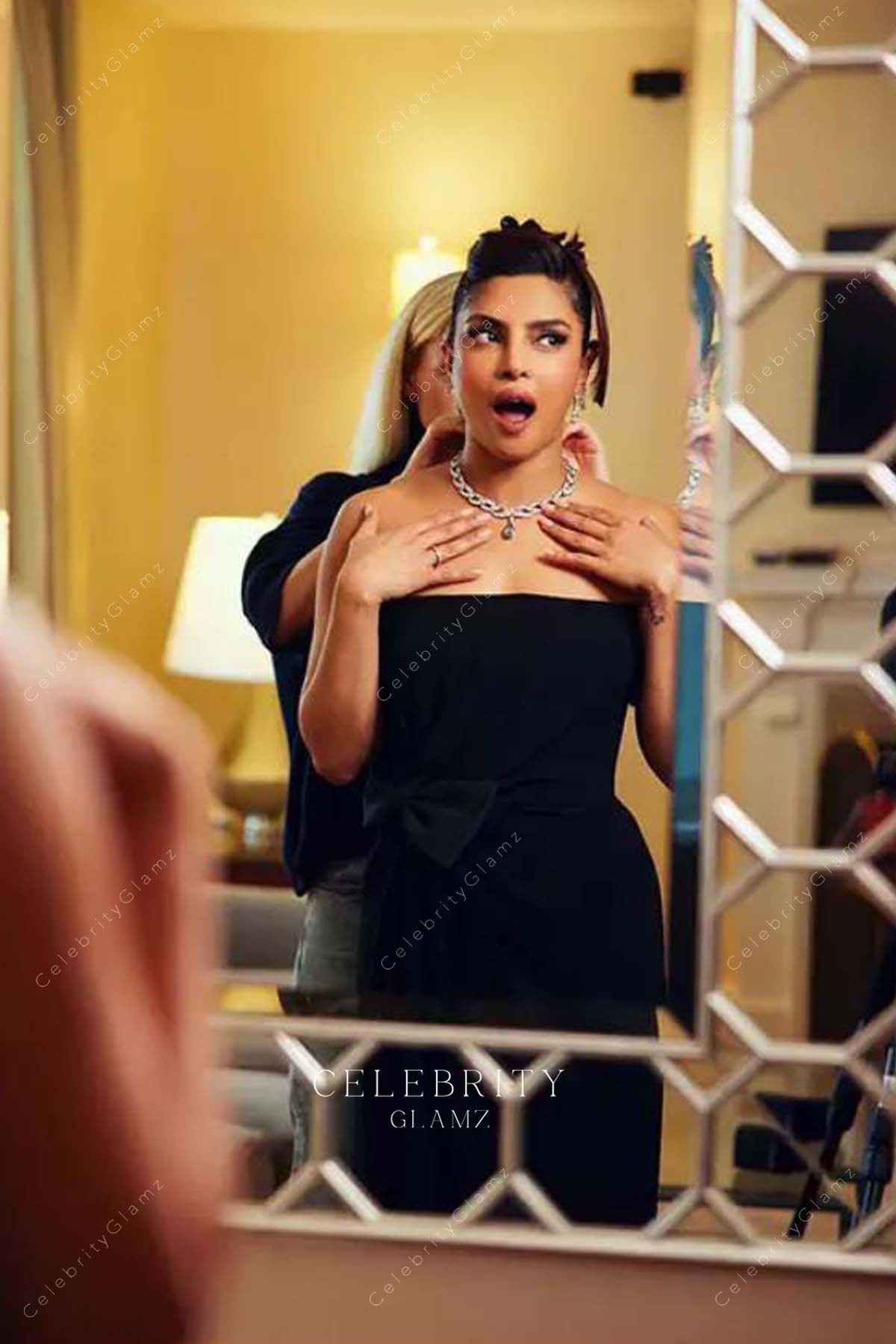 Priyanka Chopra black strapless formal 2023 dress