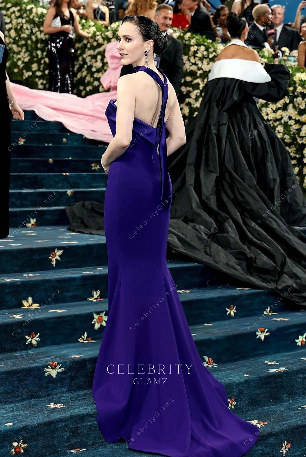 Rachel Brosnahan royal purple 2025 fit flare met gala dress